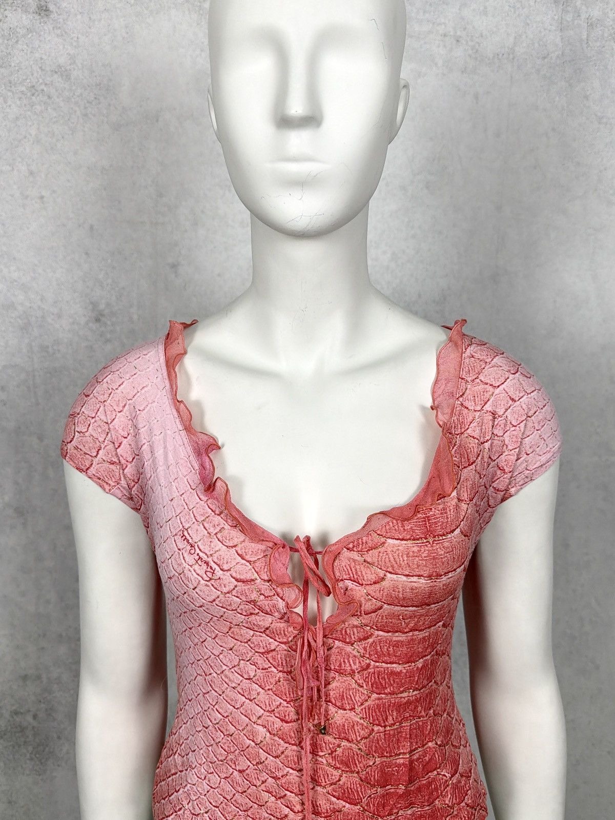 Roberto Cavalli Roberto Cavalli 1990’s Ruffled Reptile Scale Print Lace Top Size M / US 6-8 / IT 42-44 - 5 Thumbnail