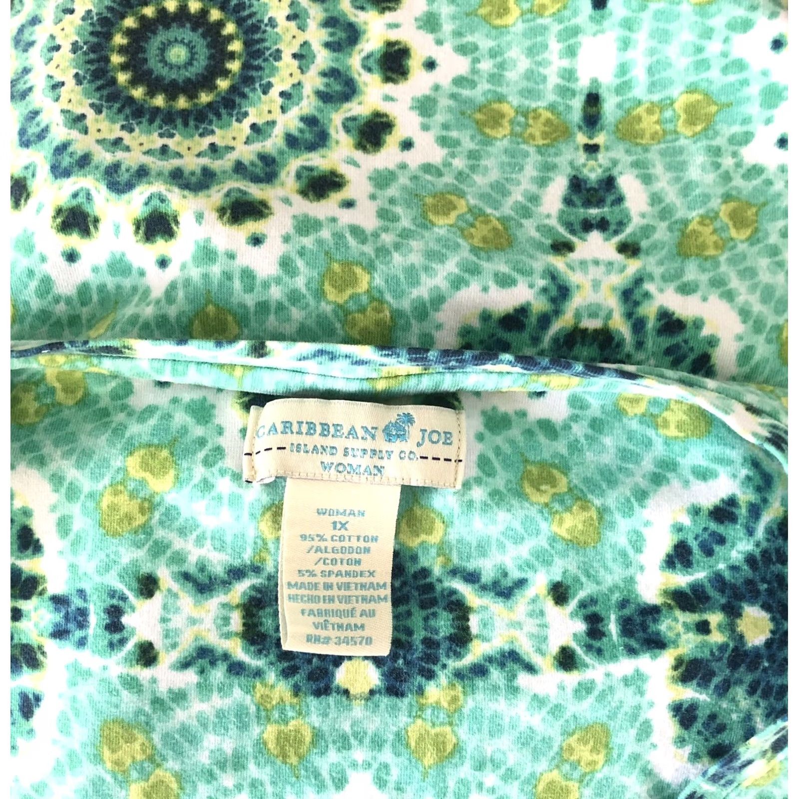 B Sides Caribbean Joe Top 1X Green V-Neck Tie Dye Geo Ruched Tie Sides Beach Hippie Boho Size XL / US 12-14 / IT 48-50 - 4 Thumbnail