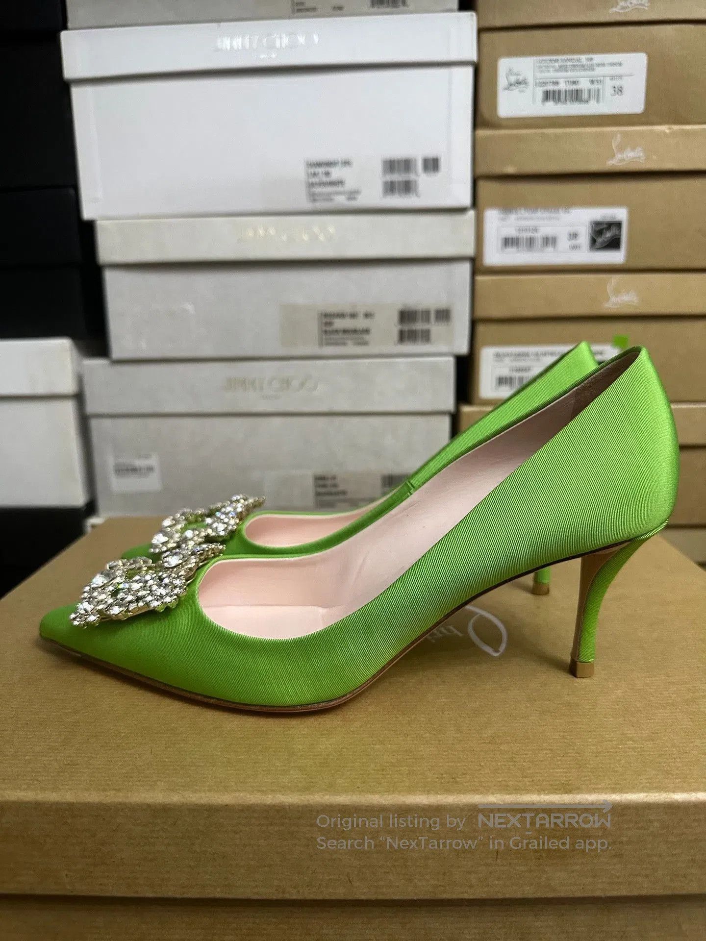 Roger Vivier Roger Vivier Green Crystal Buckle Heels. Size US 6.5 / IT 36.5 - 5 Thumbnail
