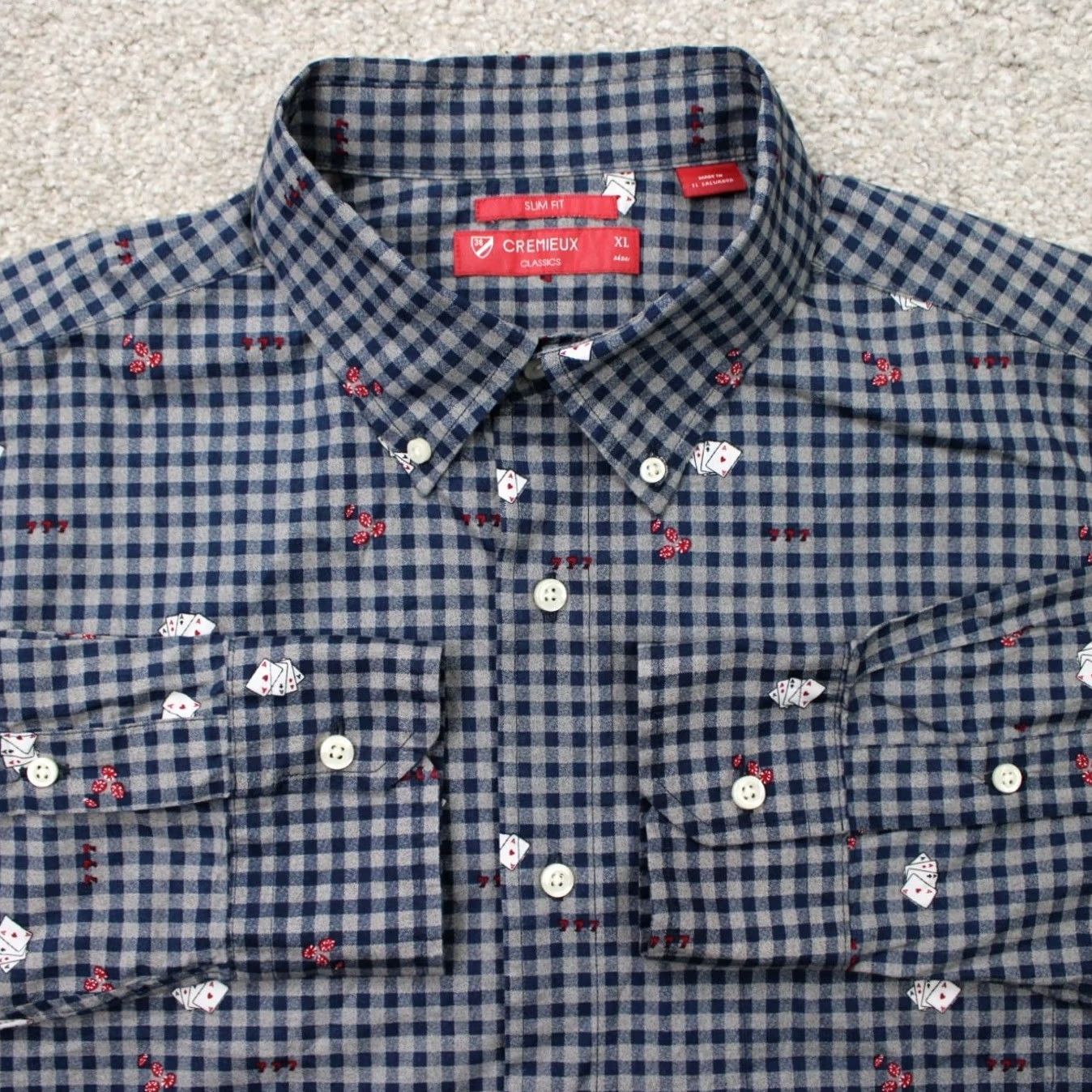 Cremieux Cremieux AOP Shirt Mens XL Blue Slim Fit Cards Print Cotton L/S Button-Up Collar-Down Vintage No Size US XL / EU 56 / 4 - 2 Thumbnail