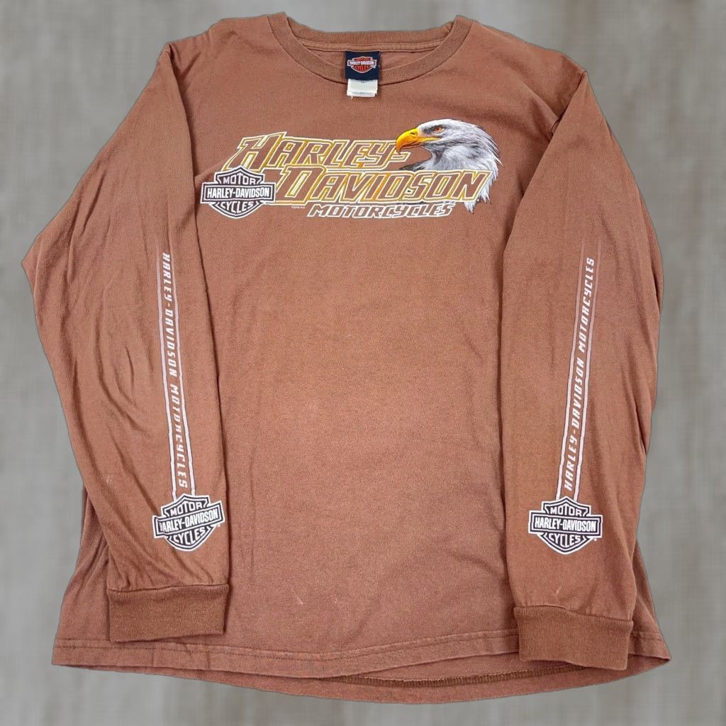 Harley Davidson VINTAGE Harley-Davidson Graphic Shirt Men Large Brown Long Sleeve 90s Eagle Logo Retro Biker Size US L / EU 52-54 / 3 - 1 Thumbnail