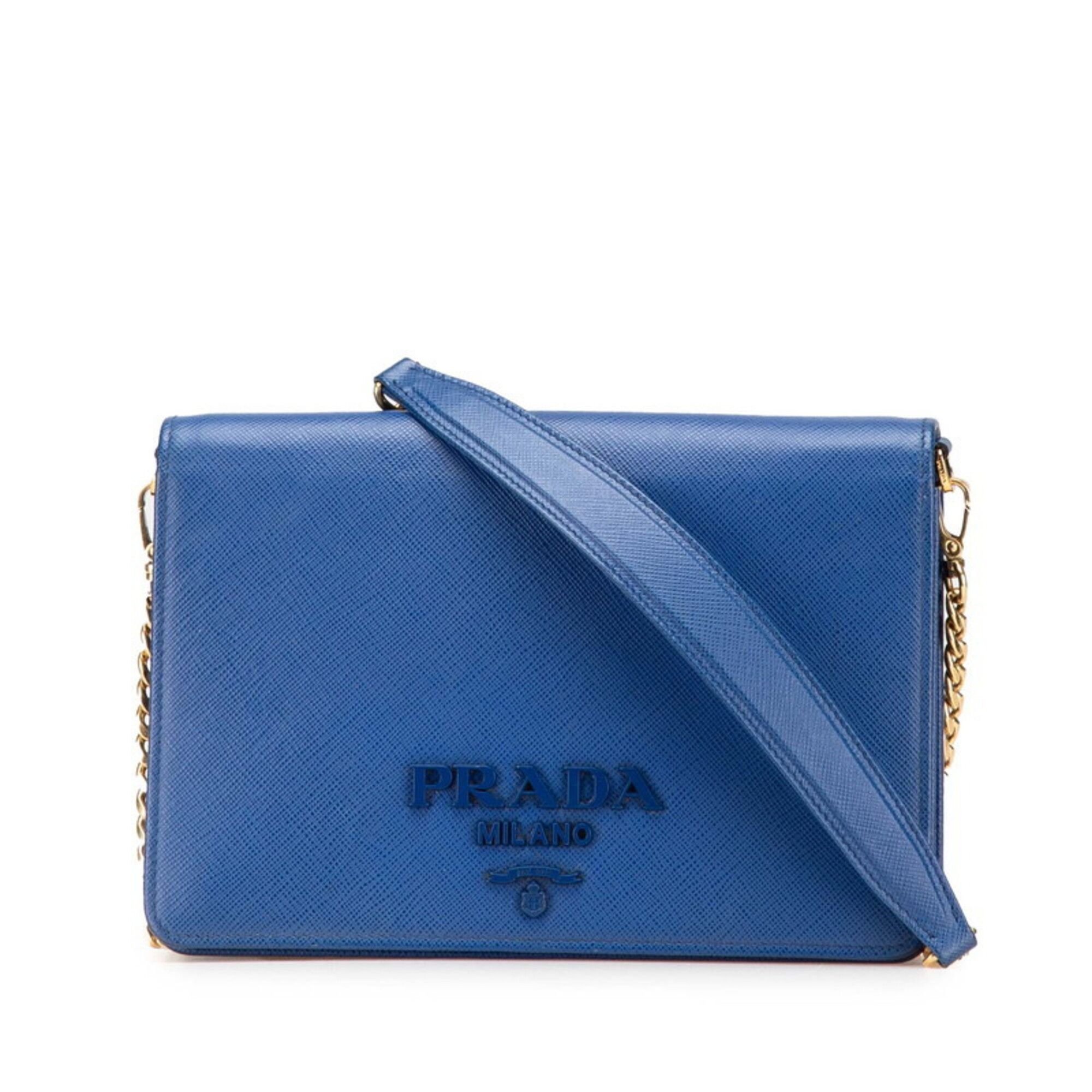 Prada Prada Chain Shoulder Wallet Handbag 1BP012 Blue Saffiano Leather Women's PRADA Size ONE SIZE - 1 Thumbnail
