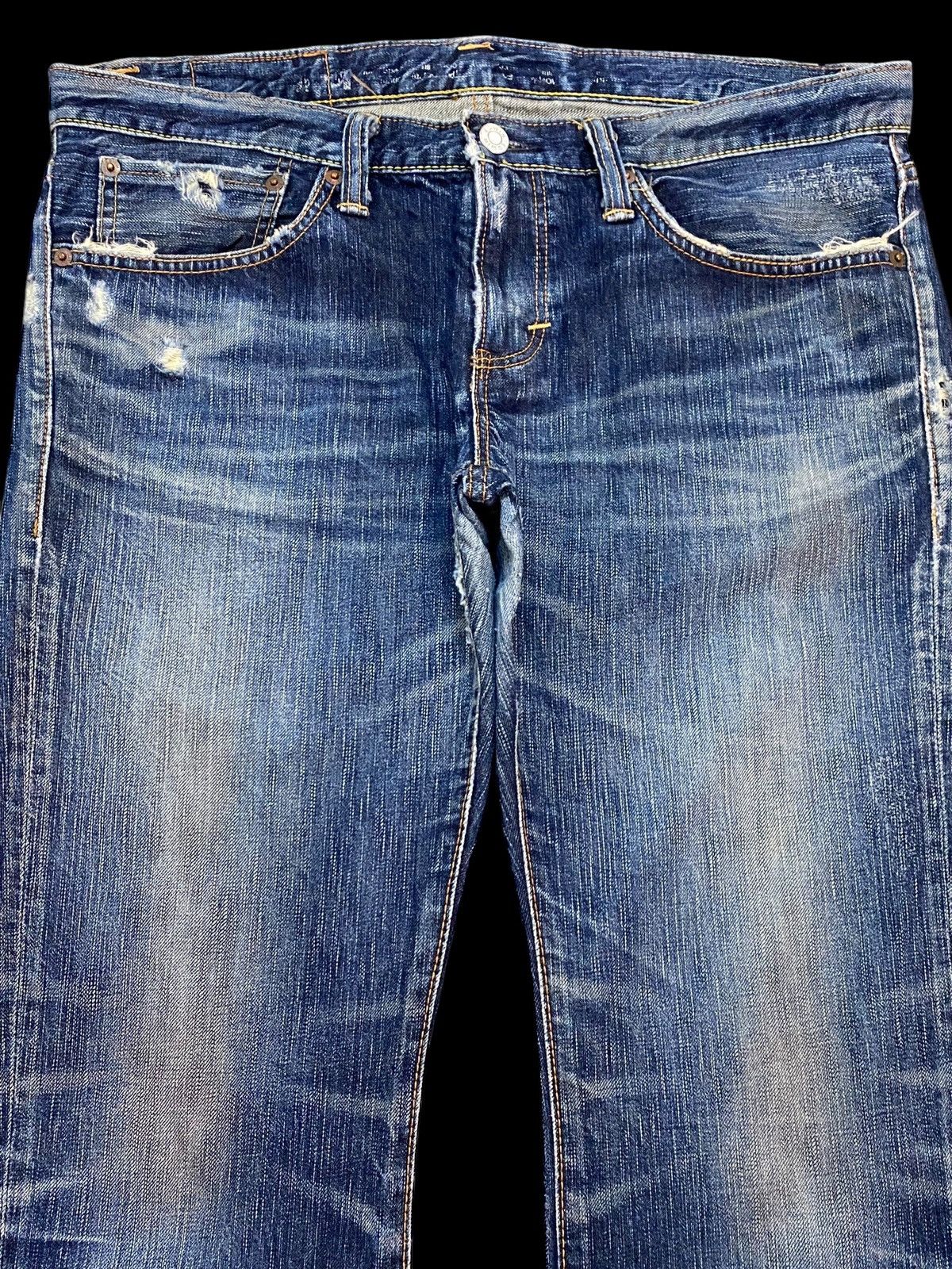 Edwin Vintage Edwin Blue Wash Distressed Flare Jeans Size 35" - 3 Thumbnail