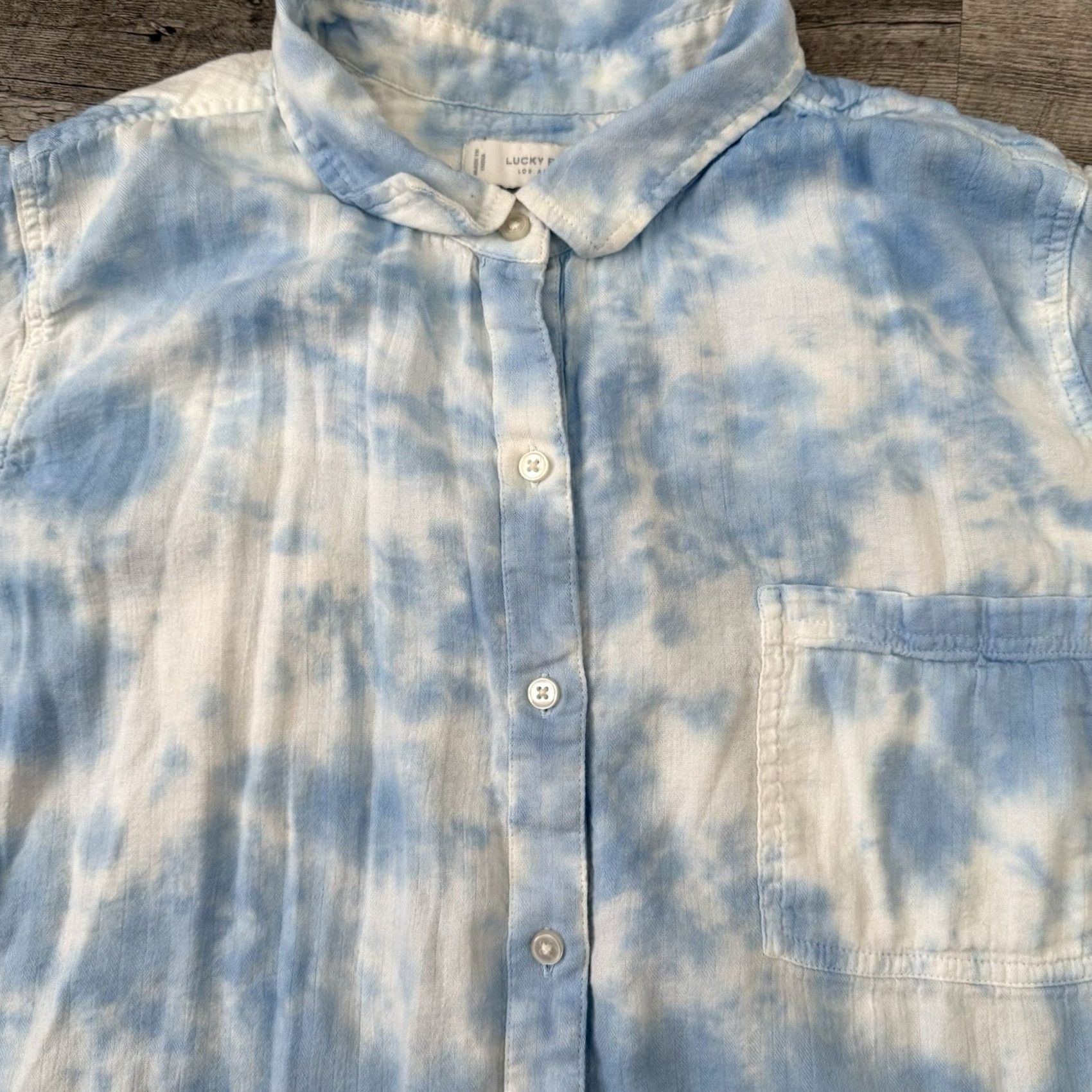 Lucky Brand Lucky Brand Button-Up Shirt Womens L Blue White Tie Dye Long Sleeve Top Size L / US 10 / IT 46 - 3 Thumbnail