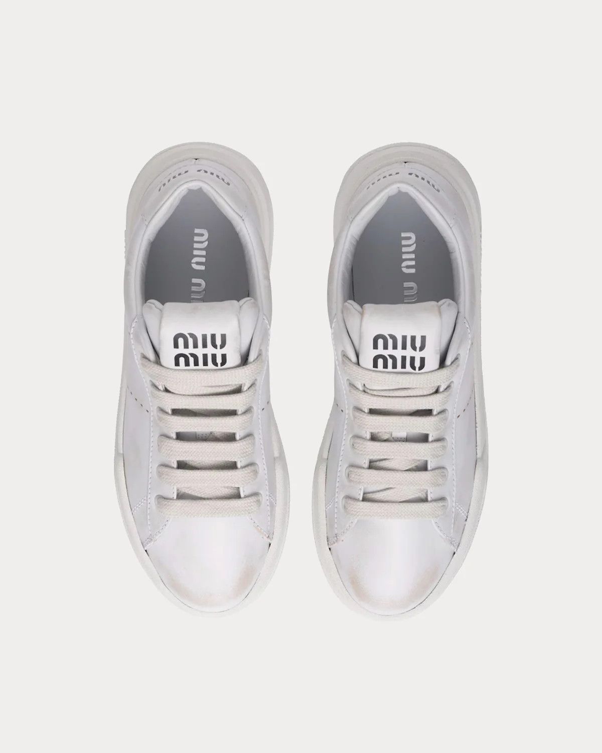 Miu Miu o1B3y1r0526 Bleached Leather Low Top Sneakers in White Size US 6.5 / IT 36.5 - 2 Thumbnail