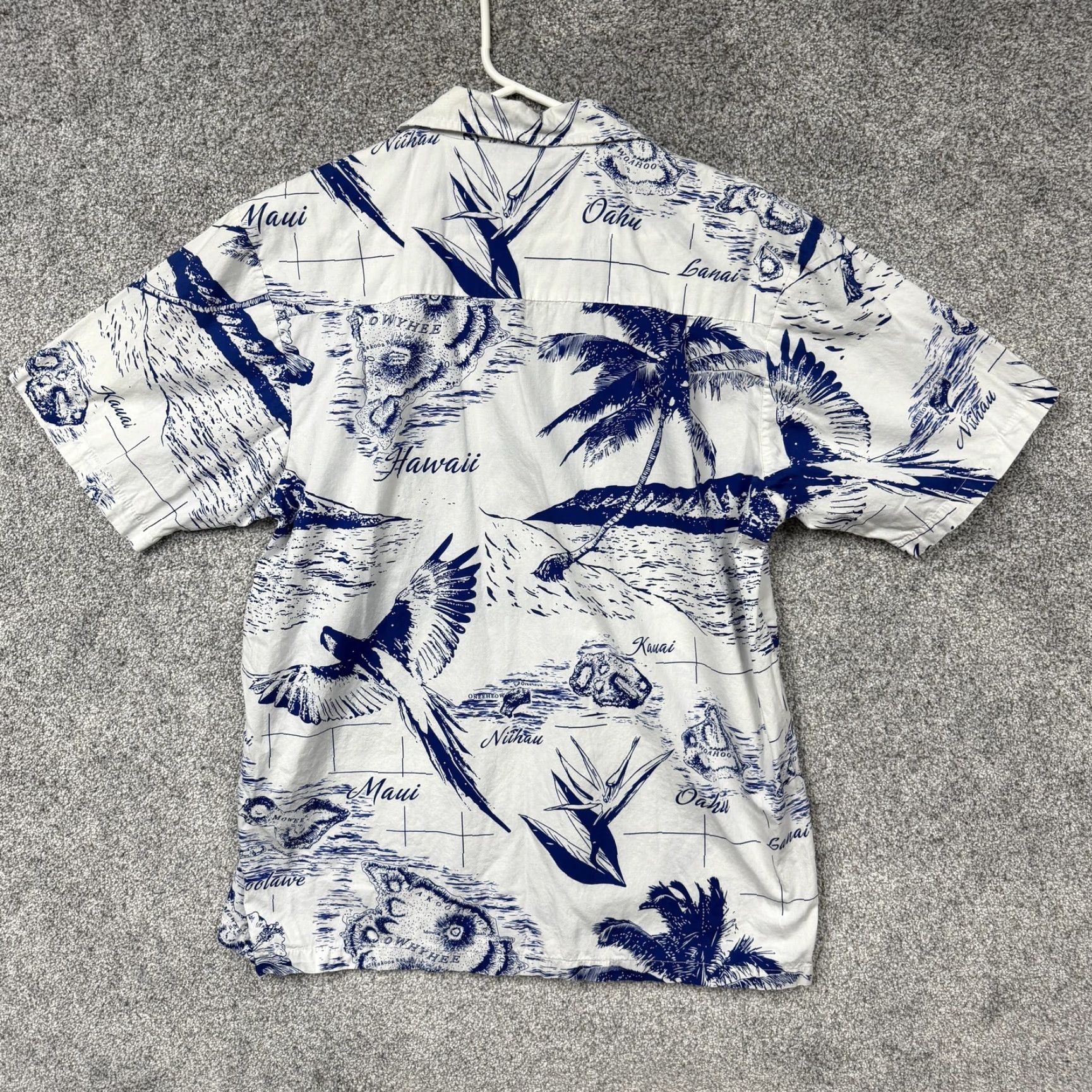 Vintage Favant Shirt Mens M Blue White Hawaiian Map Aloha Beach Summer Button-Up Short Sleeve Casual Tropic Graphic Print Cotton Size US M / EU 48-50 / 2 - 7 Thumbnail