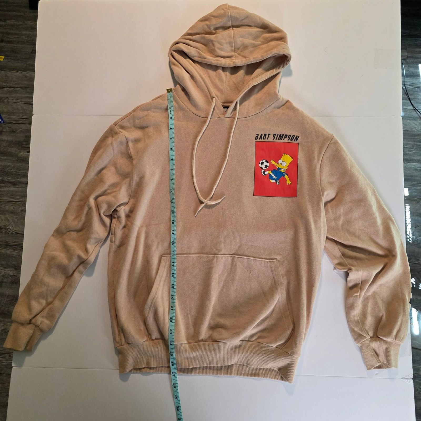 The Simpsons Bart Simpson Soccer Graphic Hoodie Adult Medium Tan Pullover Size US M / EU 48-50 / 2 - 3 Thumbnail