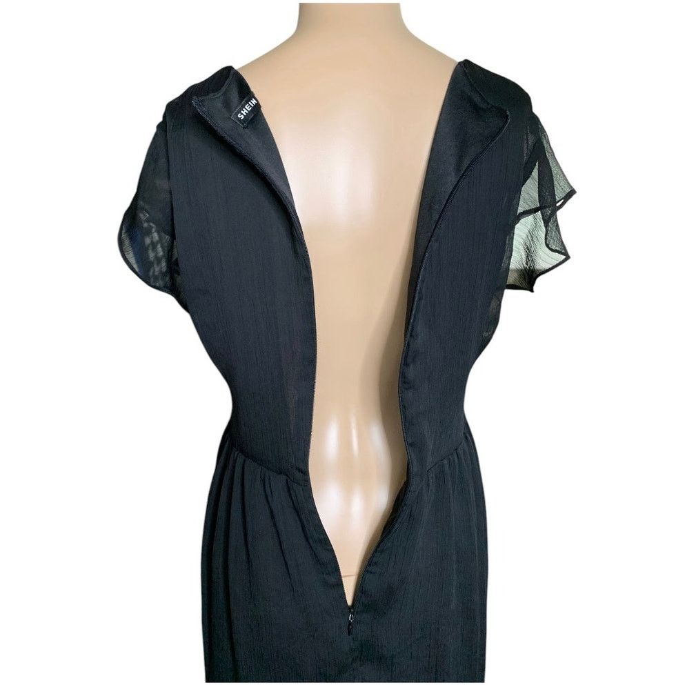 Shein SHEIN Midi Dress Women's Small Black Sheer Lined Deep V-Neck Size S / US 4 / IT 40 - 7 Thumbnail