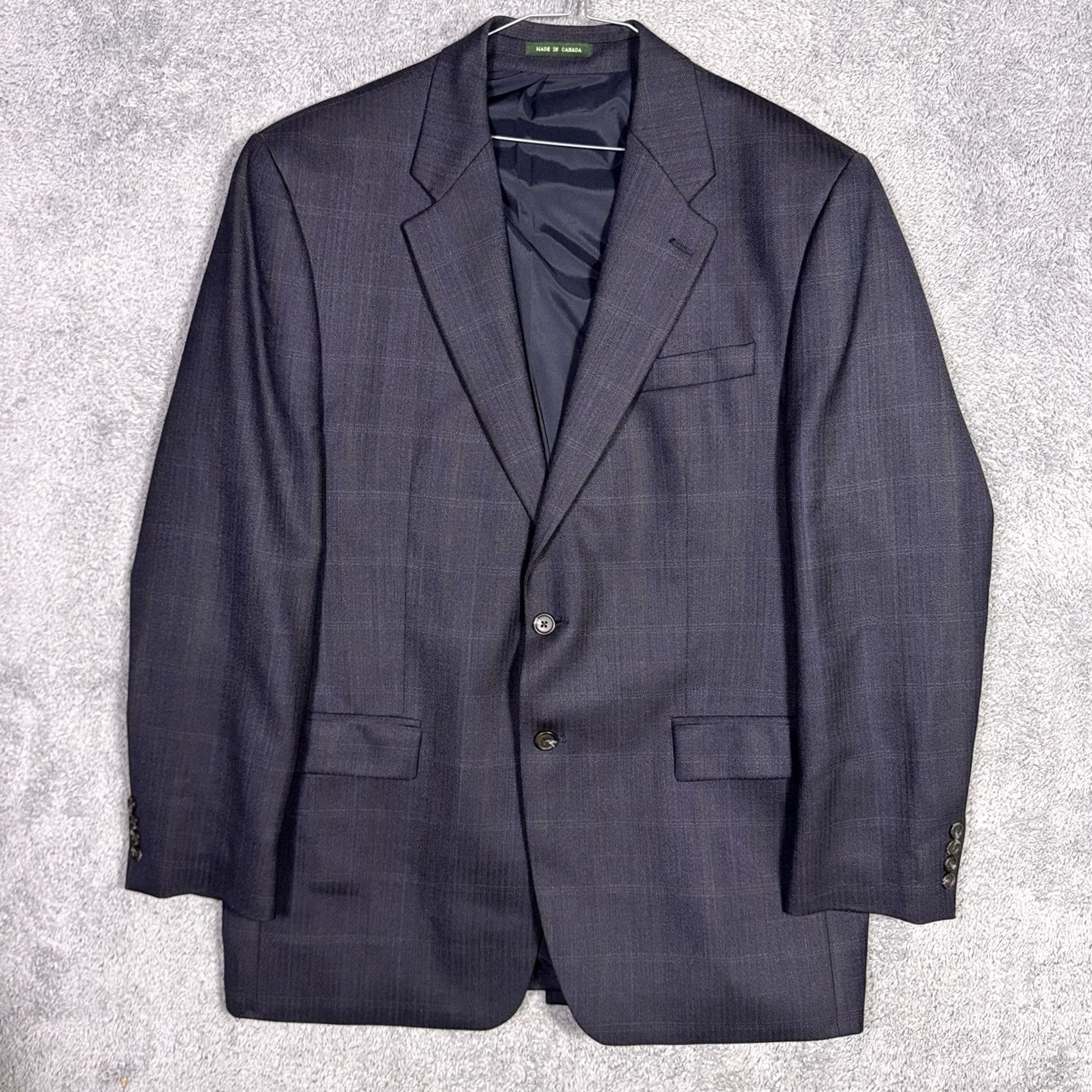 Ralph Lauren VINTAGE Ralph Lauren Blazer Men 44L Pure New Wool Suit Jacket Windowpane Herringbone Blue Wool) Size 44R - 2 Thumbnail