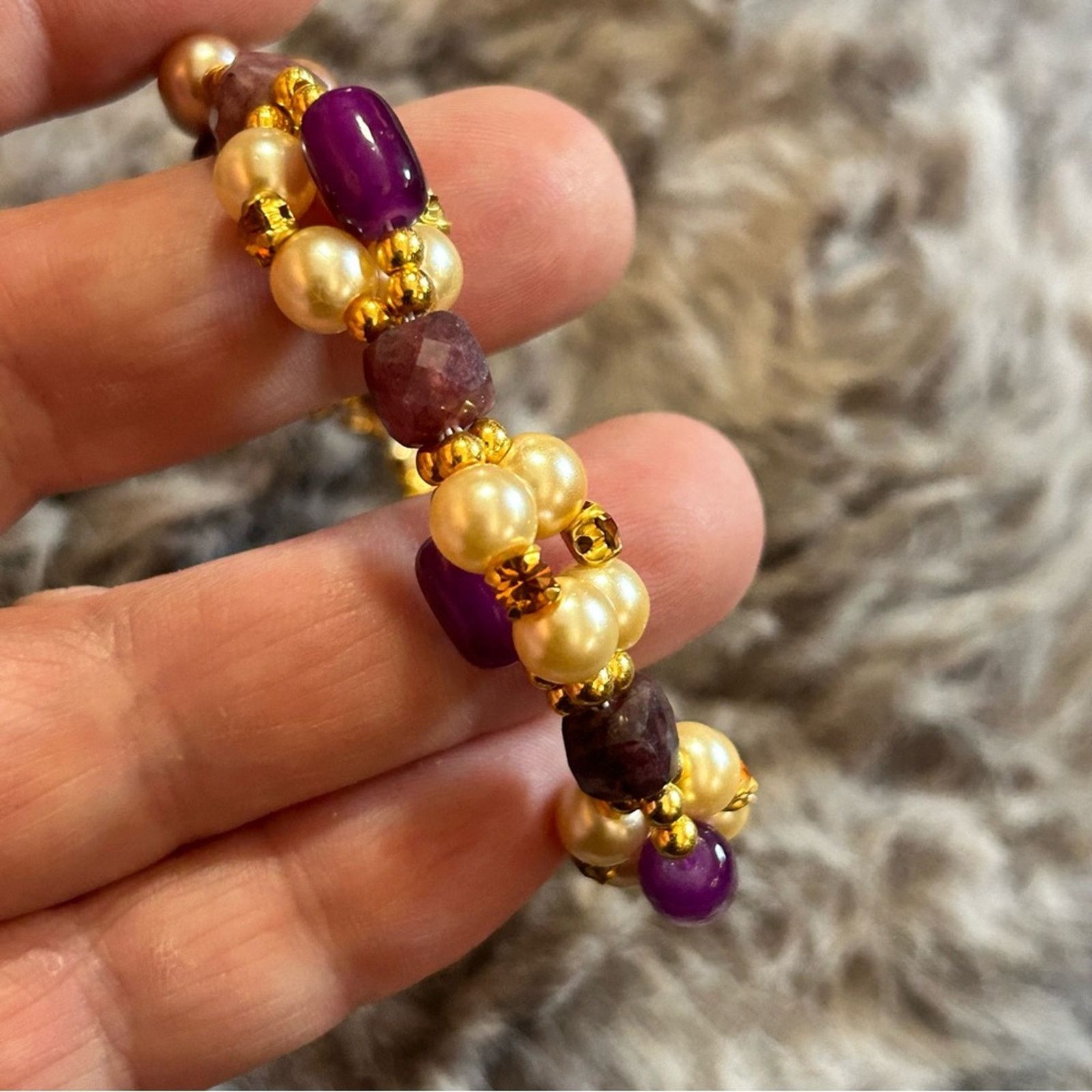 Handmade Handcrafted elegant glam twist faceted amethyst bracelet Size ONE SIZE - 3 Thumbnail