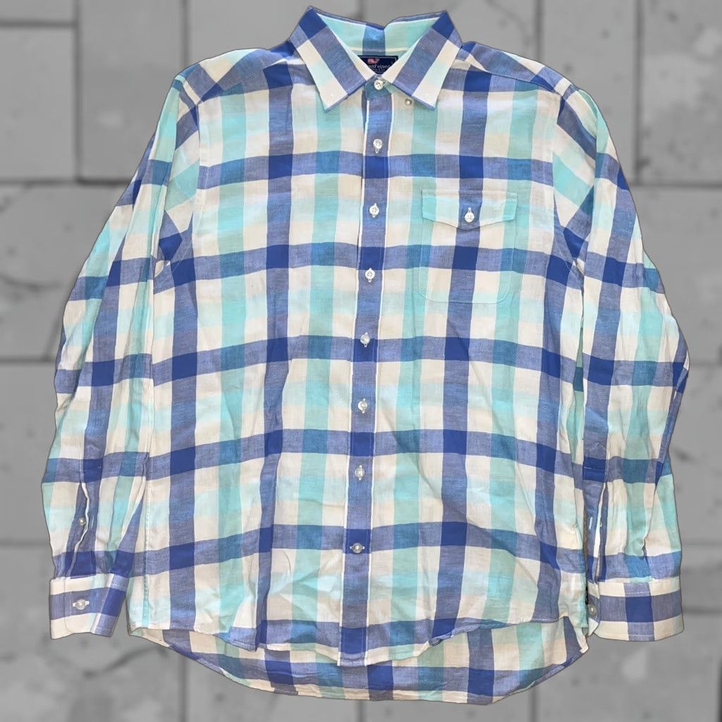 Vineyard Vines Vinyard Vines Plaid Button Long Sleeve Shirt Mens L Blue Linen Shirt Size US L / EU 52-54 / 3 - 1 Thumbnail