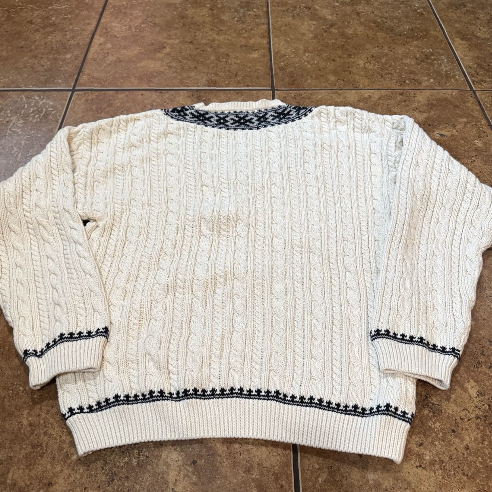 Banana Republic VINTAGE Banana Republic Varsity Tennis Sweater Men Cable Knit L Ivory 90s Preppy Ivy League Pickleball Tennis Pullover V-Neck Sweatshirt Mens Large Size US L / EU 52-54 / 3 - 2 Thumbnail