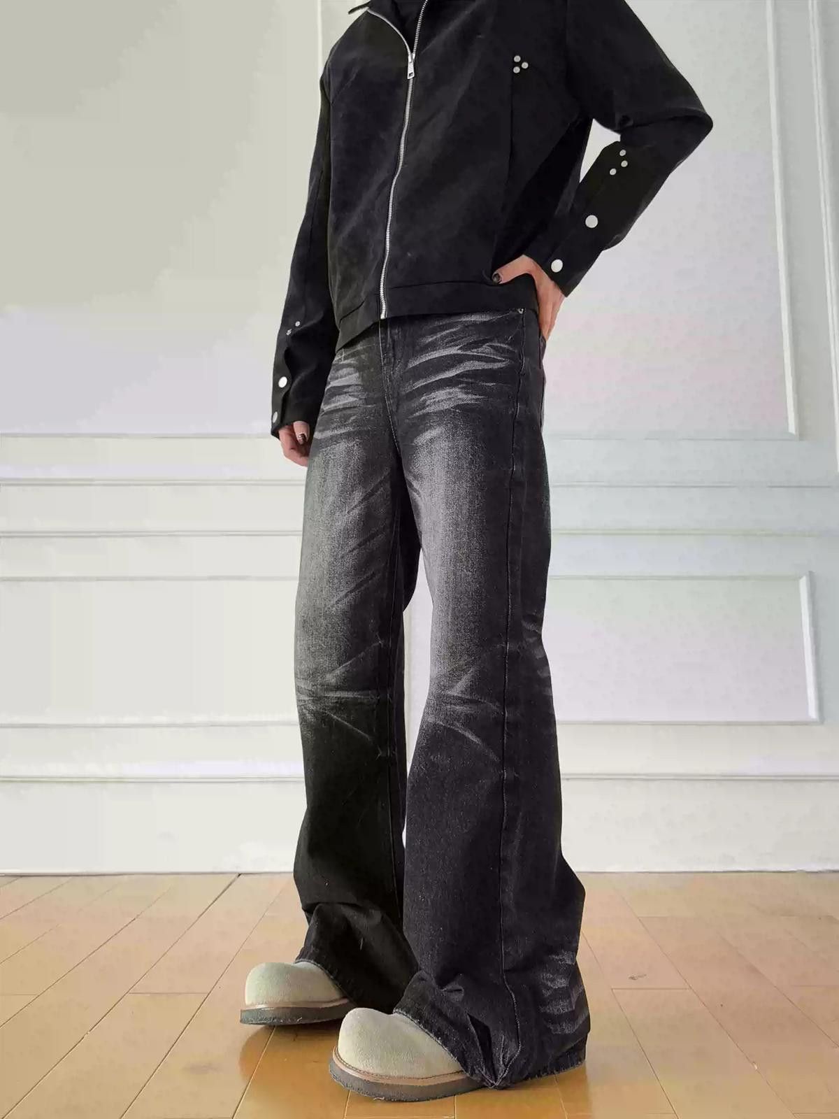 Vintage Black Flared Denim Jeans, Wide Leg Casual Pants Size US 32 / EU 48 - 3 Thumbnail