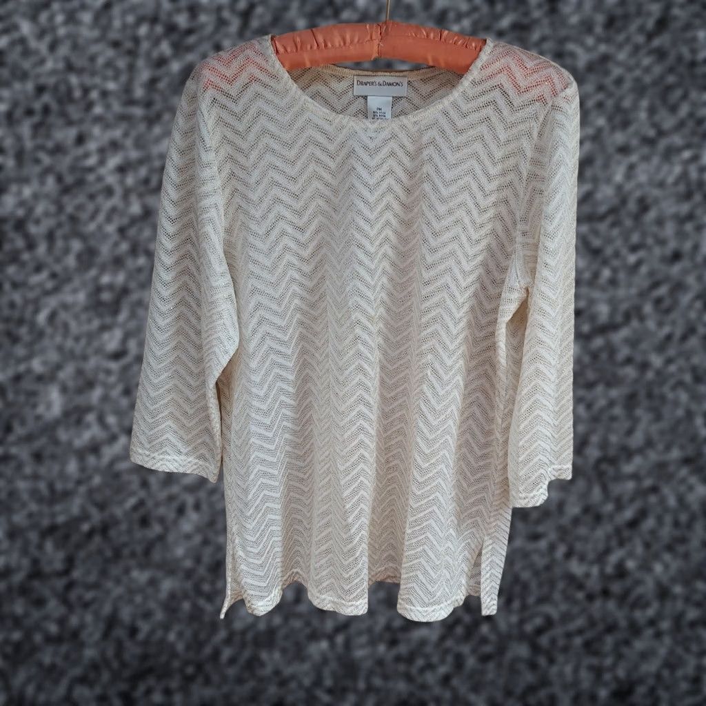 Vintage Drapers & Damon'S Womens Petite Medium 3/4 Sleeves Top Metallic Perforated White Size M / US 6-8 / IT 42-44 - 1 Thumbnail