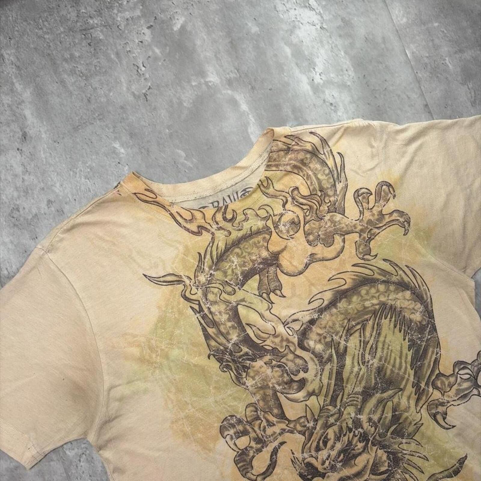 Other Y2K Beige Raw Blue Grunge Dragon Distressed Skater T-Shirt Size US L / EU 52-54 / 3 - 5 Thumbnail