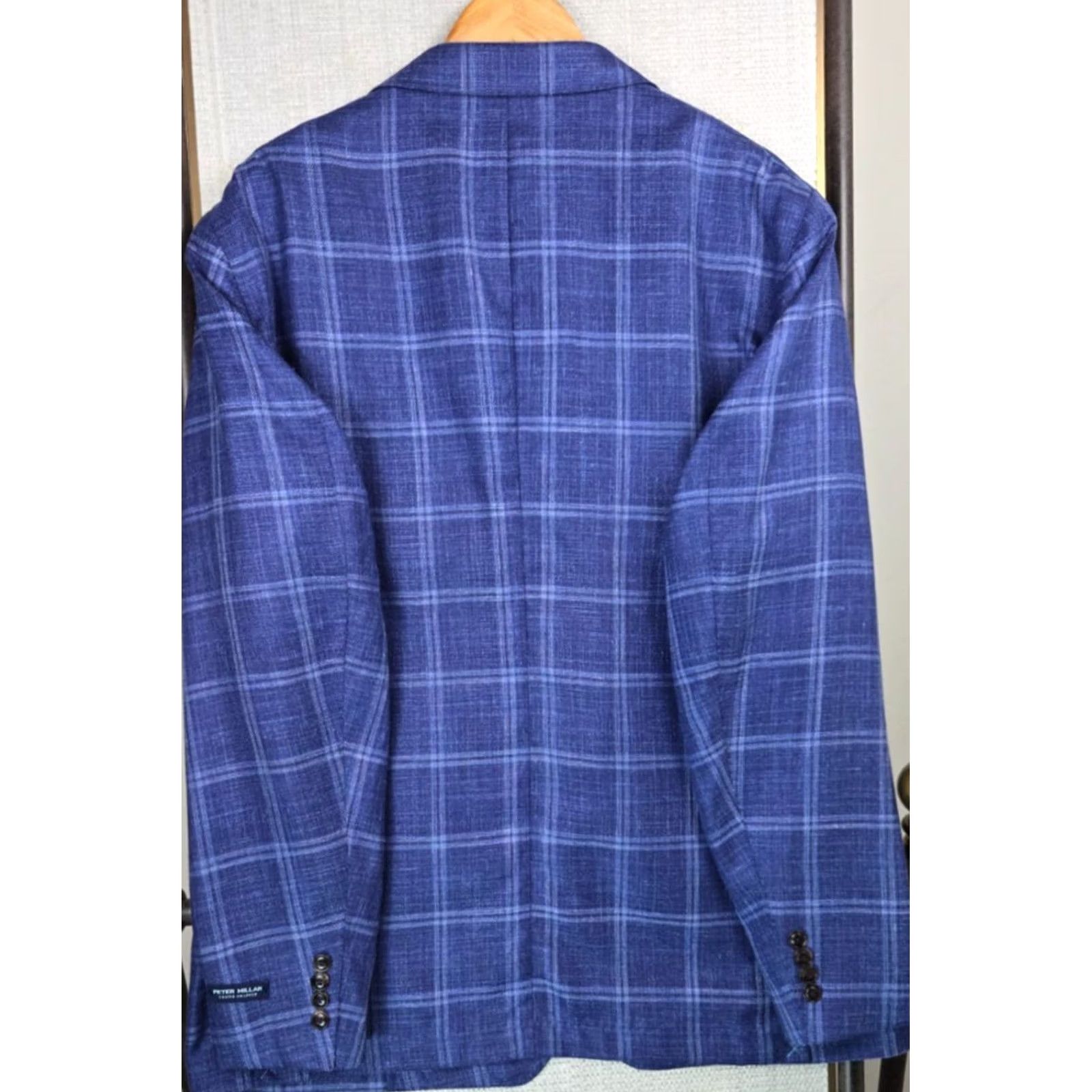 Peter Millar Peter Millar Jacket Blue Windowpane 48 Long Wool/Silk/Linen Unstructured Notch Lapel Size US M / EU 48-50 / 2 - 6 Thumbnail
