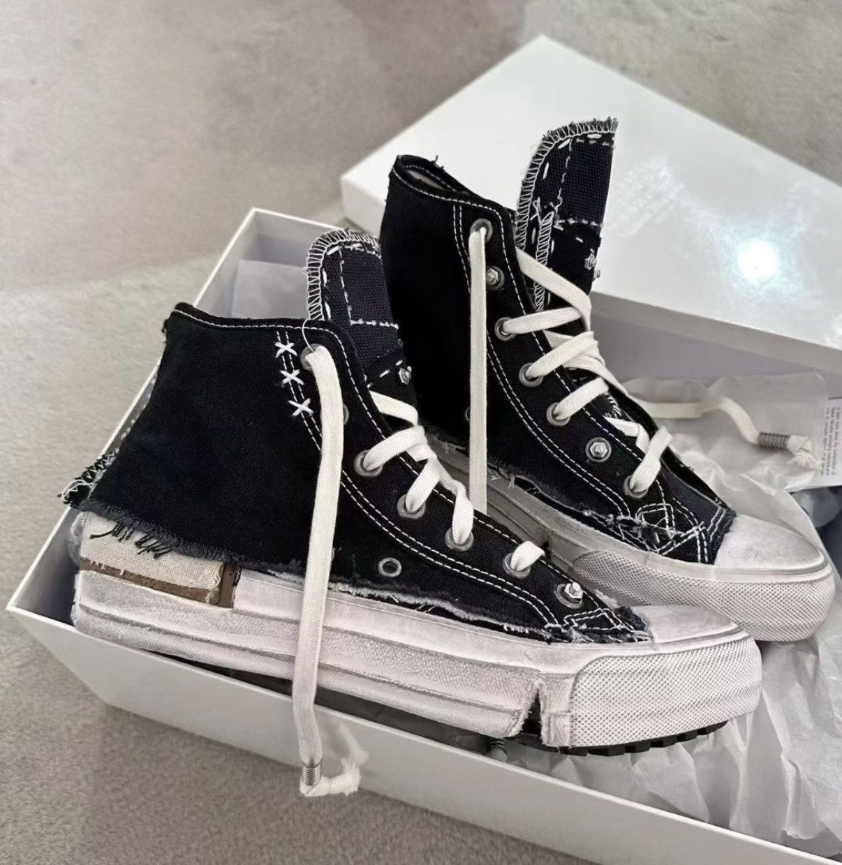 Maison Margiela Black & White Vintage High-Top Canvas Shoes