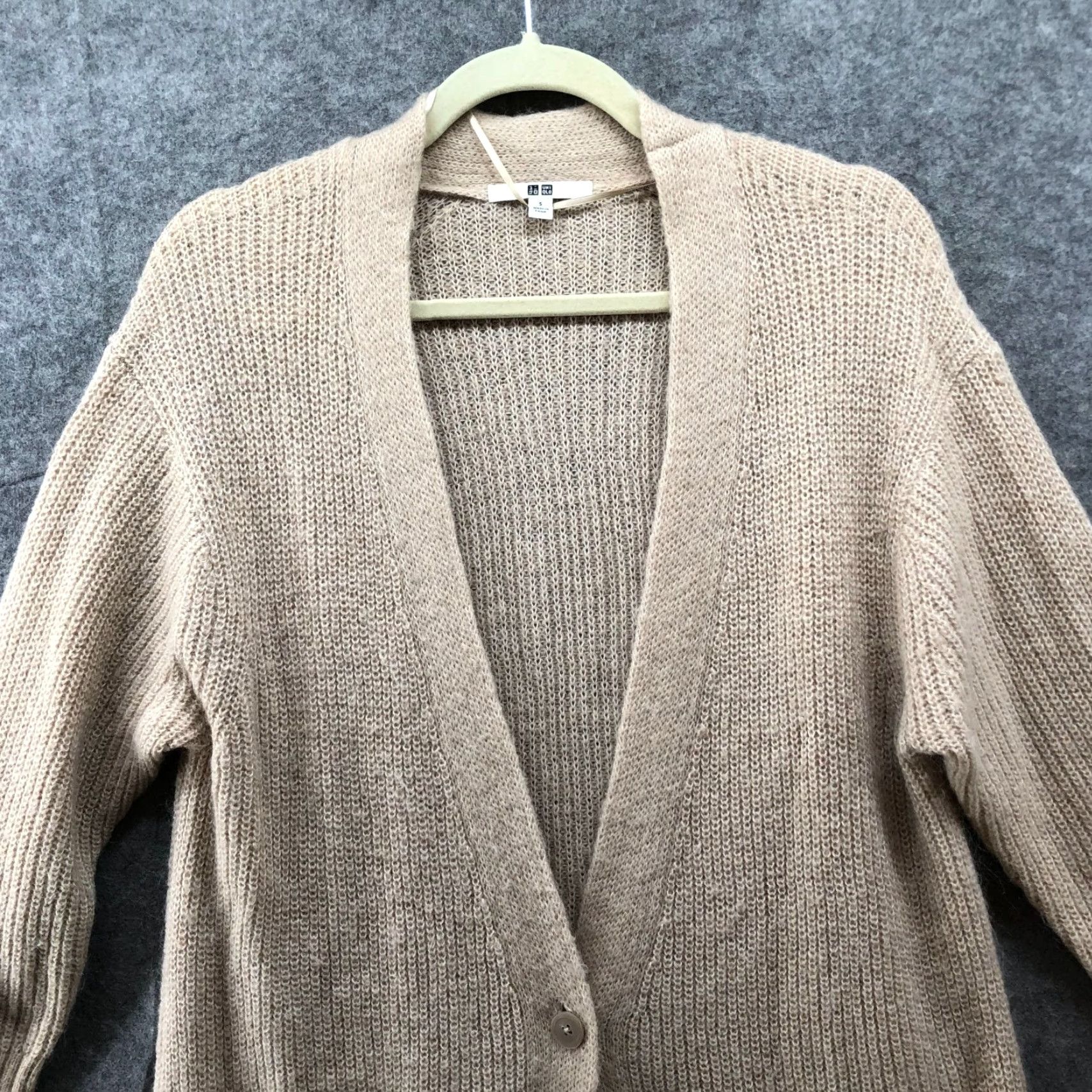 Uniqlo Uniqlo Cardigan Womens S Beige Button V-Neck Longline Mohair Wool Blend Long Cardigan Size S / US 4 / IT 40 - 3 Thumbnail