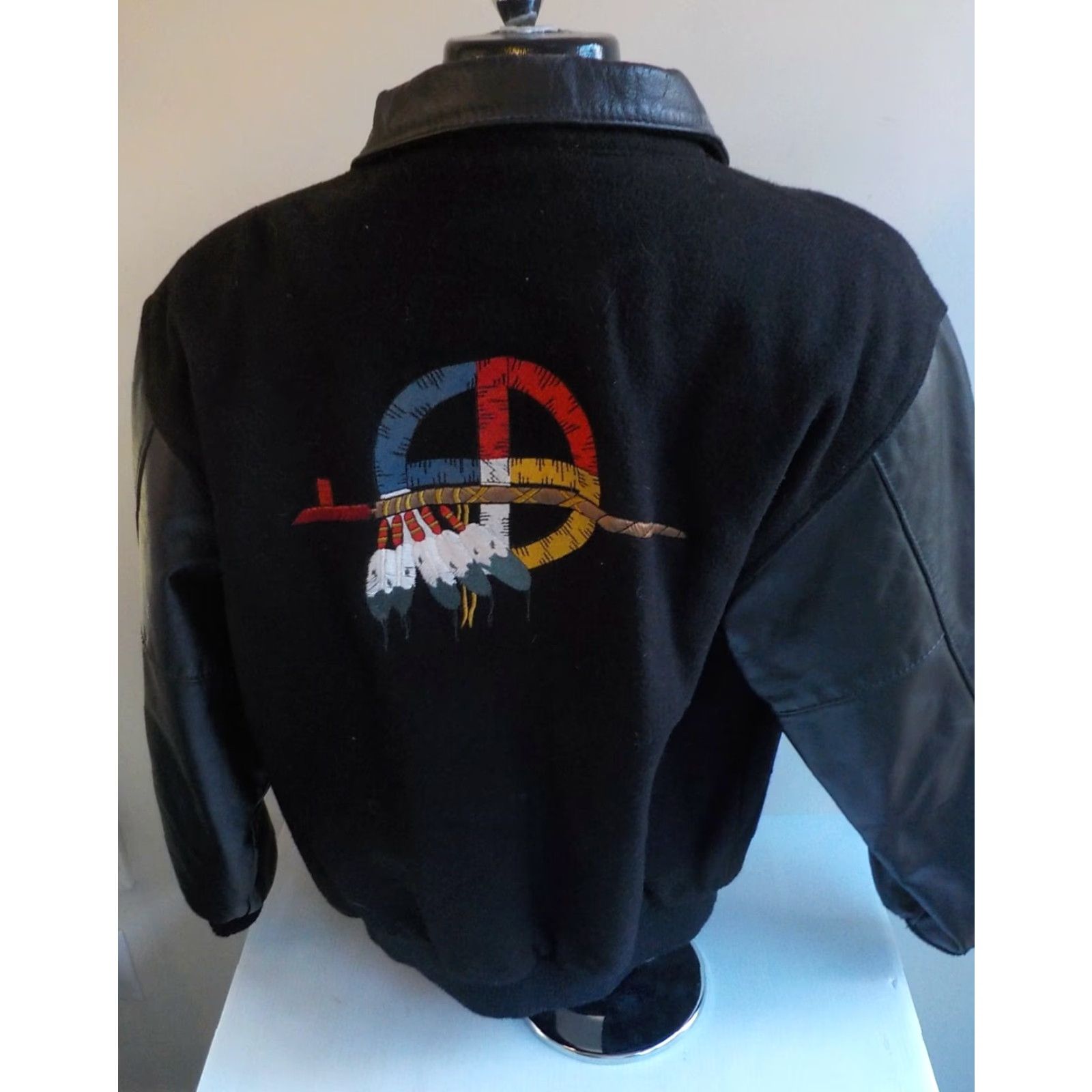 Vintage Heavy Duty Leather Co. Varsity Style Jacket w/Logo Black Leather/Wool SZ LG Mens Jacket Size US L / EU 52-54 / 3 - 6 Thumbnail