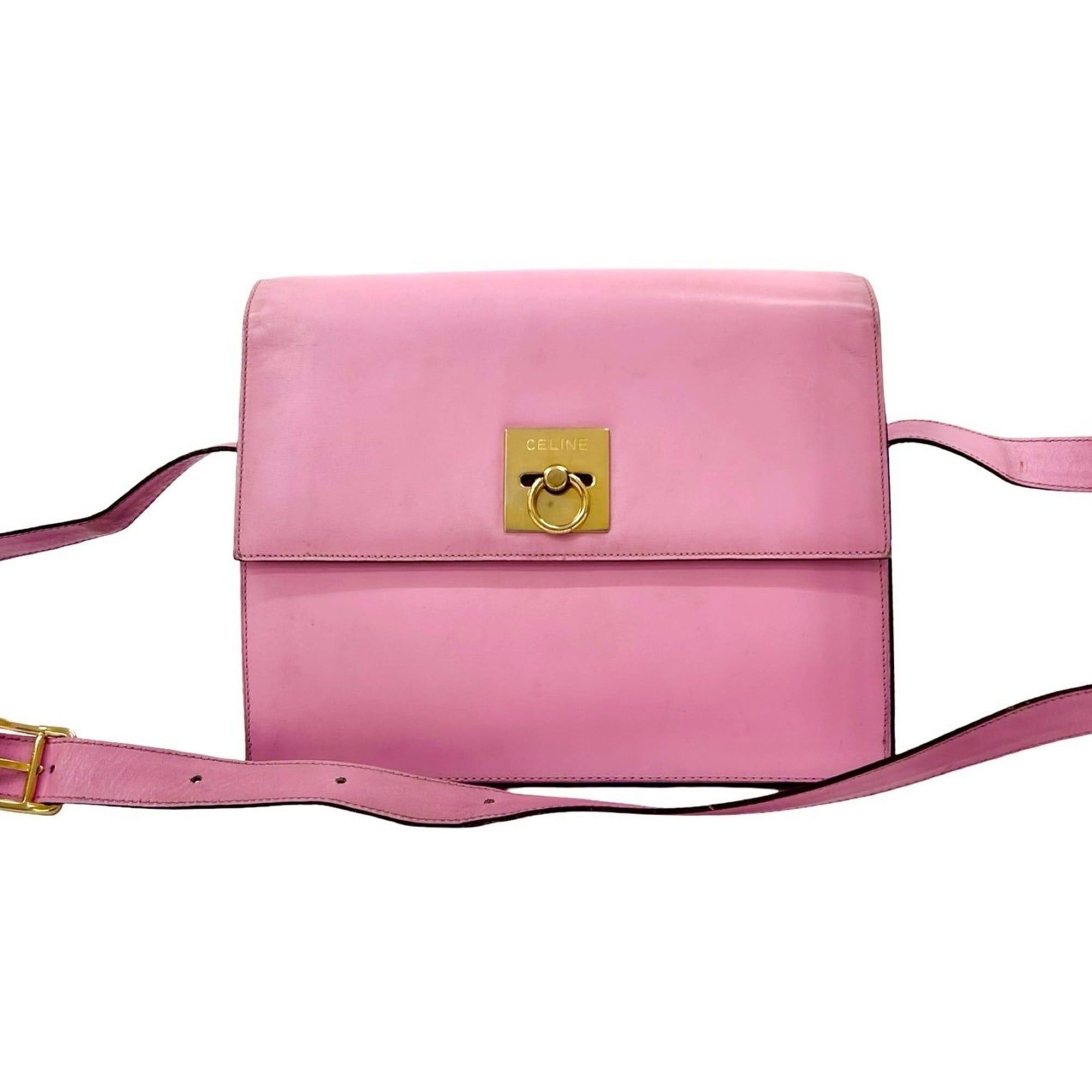 Celine CELINE Vintage Logo Ring Hardware Leather Shoulder Bag Pochette Sacoche Pink 26147 Size ONE SIZE - 1 Thumbnail