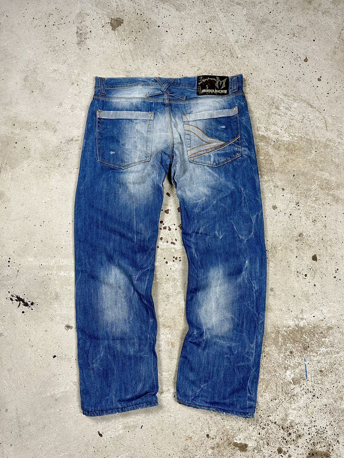 Affliction × Japanese Brand × Vintage Vintage Y2K Acid Washed Blue Baggy Denim Pants Jeans Size US 36 / EU 52 - 2 Thumbnail