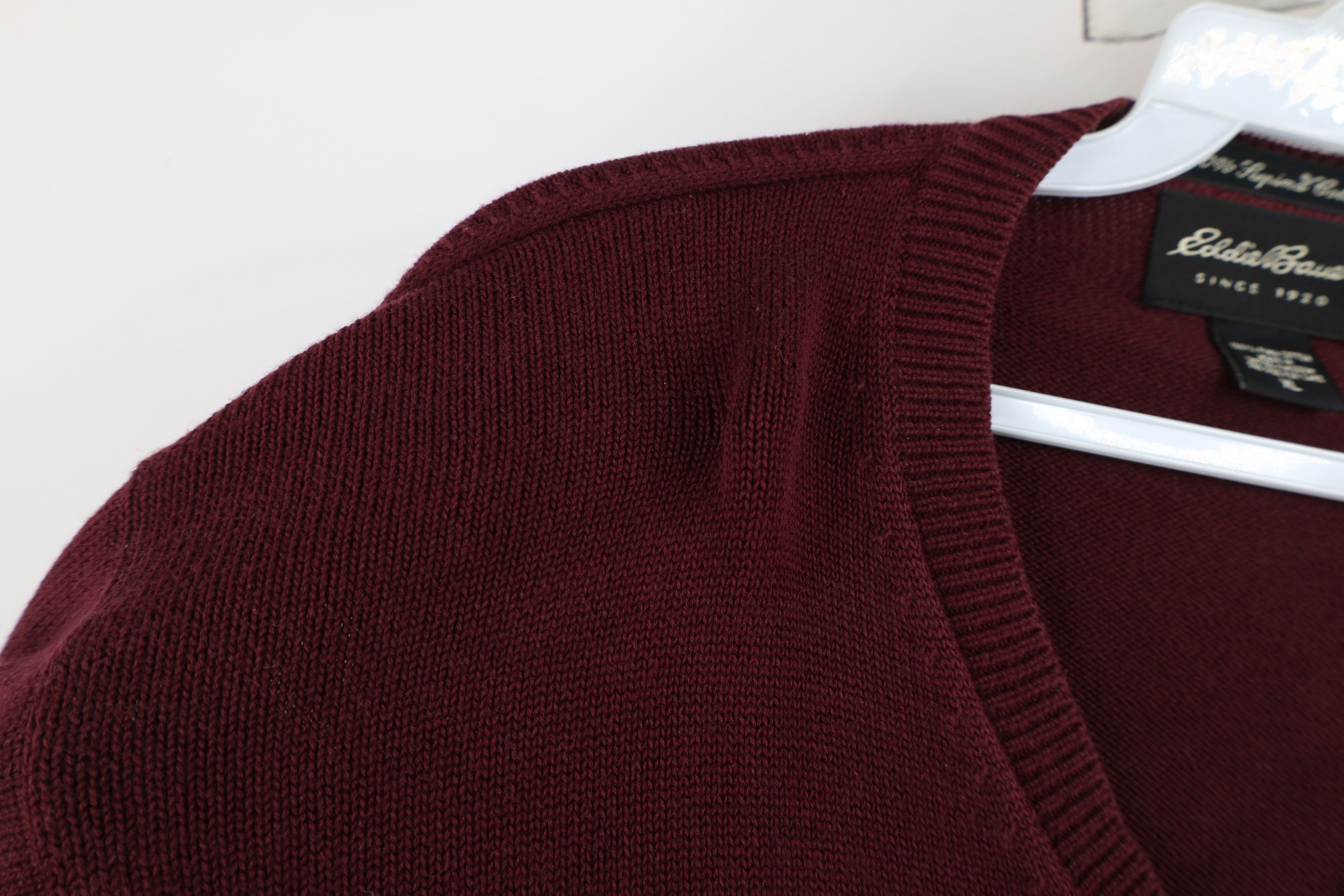 Eddie Bauer × Vintage Vintage 90s Eddie Bauer Cotton Knit V-Neck Sweater Burgundy Size US XL / EU 56 / 4 - 6 Thumbnail