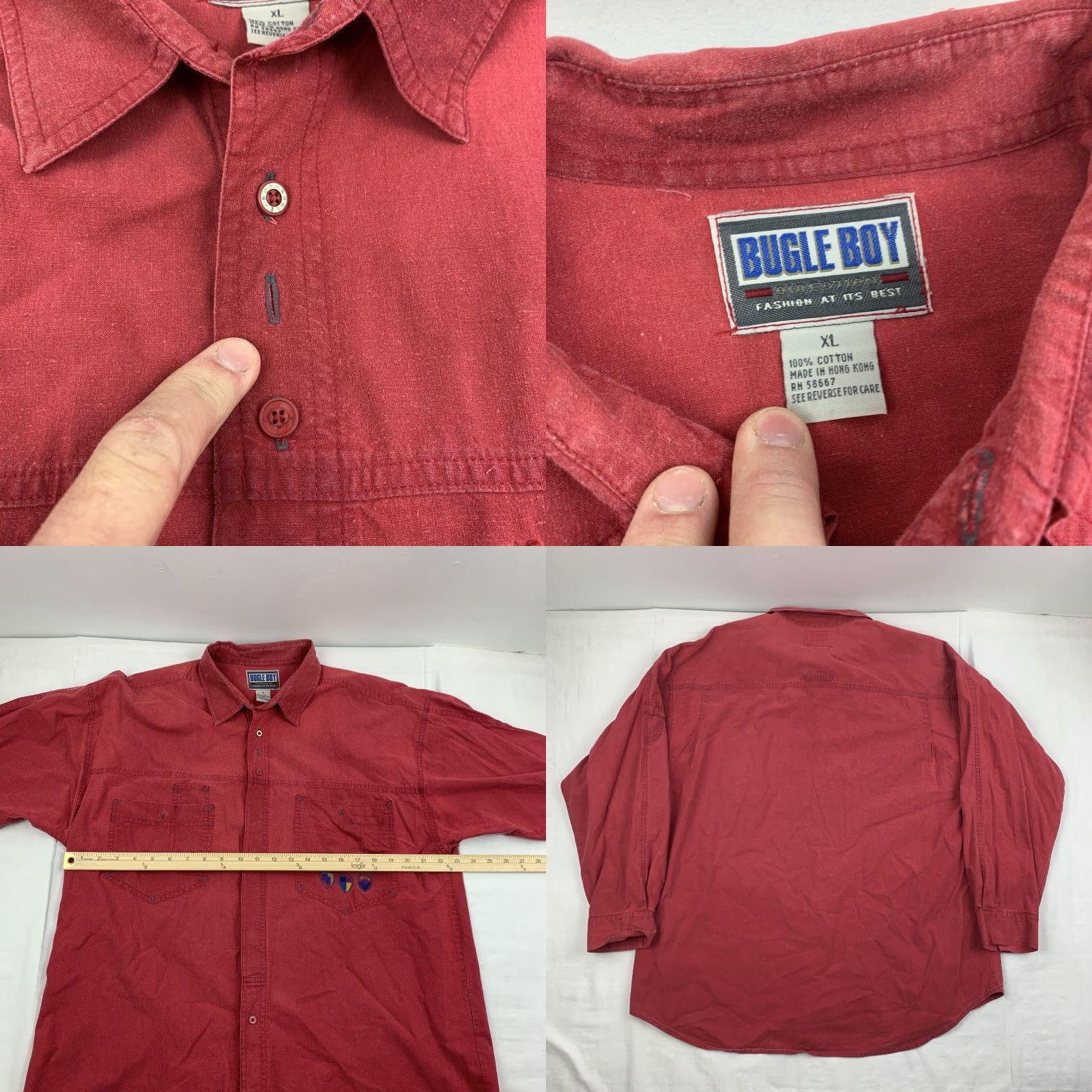 Bugle Boy VINTAGE Bugle Boy Button Up Shirt Adult XL Red Collared Embroidered Y2K Formal Mens Regular Button-Up 90s American Size US XL / EU 56 / 4 - 8 Thumbnail