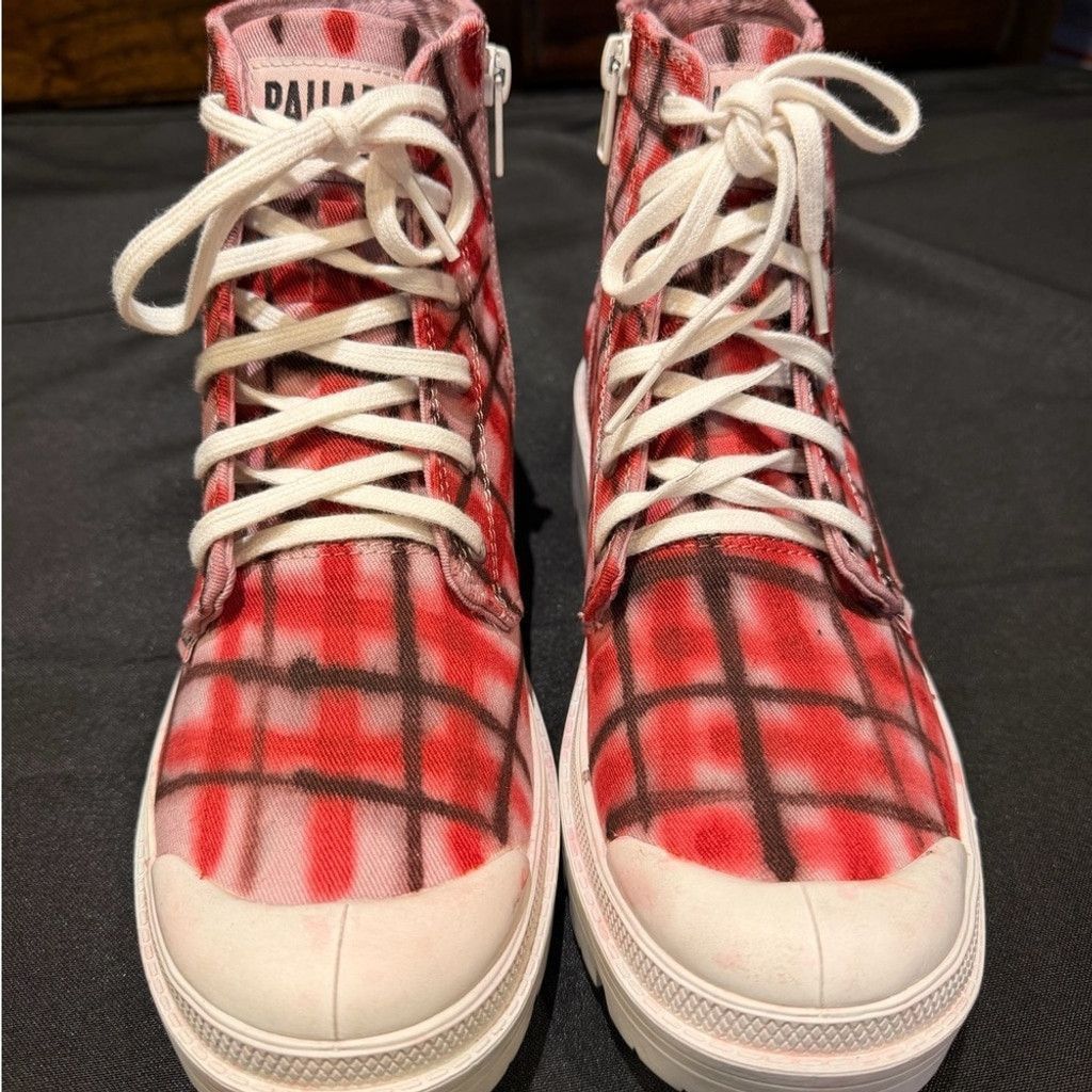 Palladium Palladium Plaid Combat Boots Red Pink Black HighTop Side Zip Size US 8 / IT 38 - 1 Thumbnail