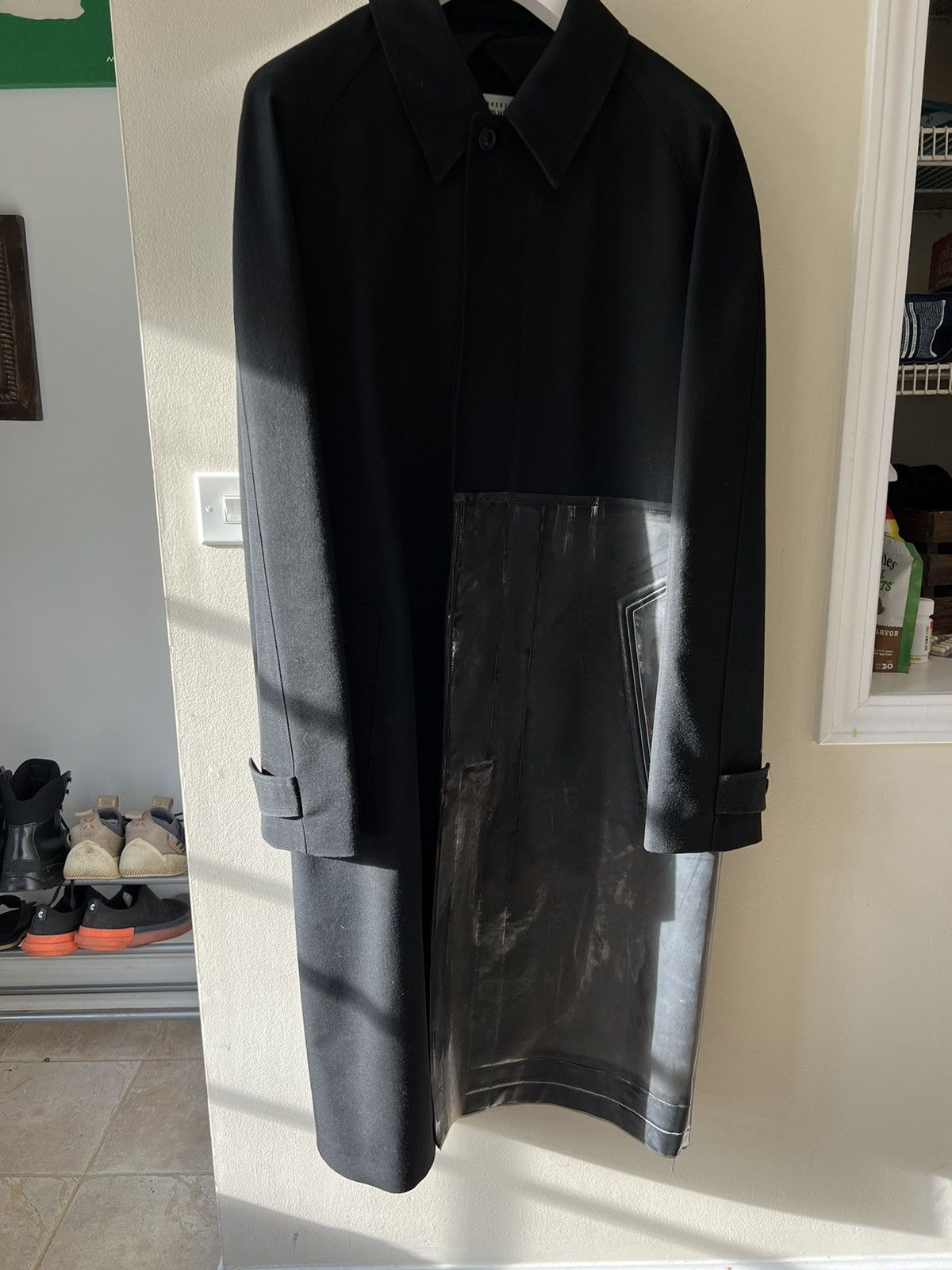 image of Maison Margiela Mm10 Margiela Overcoat With Rubber Panel in Black, Men's (Size Large)