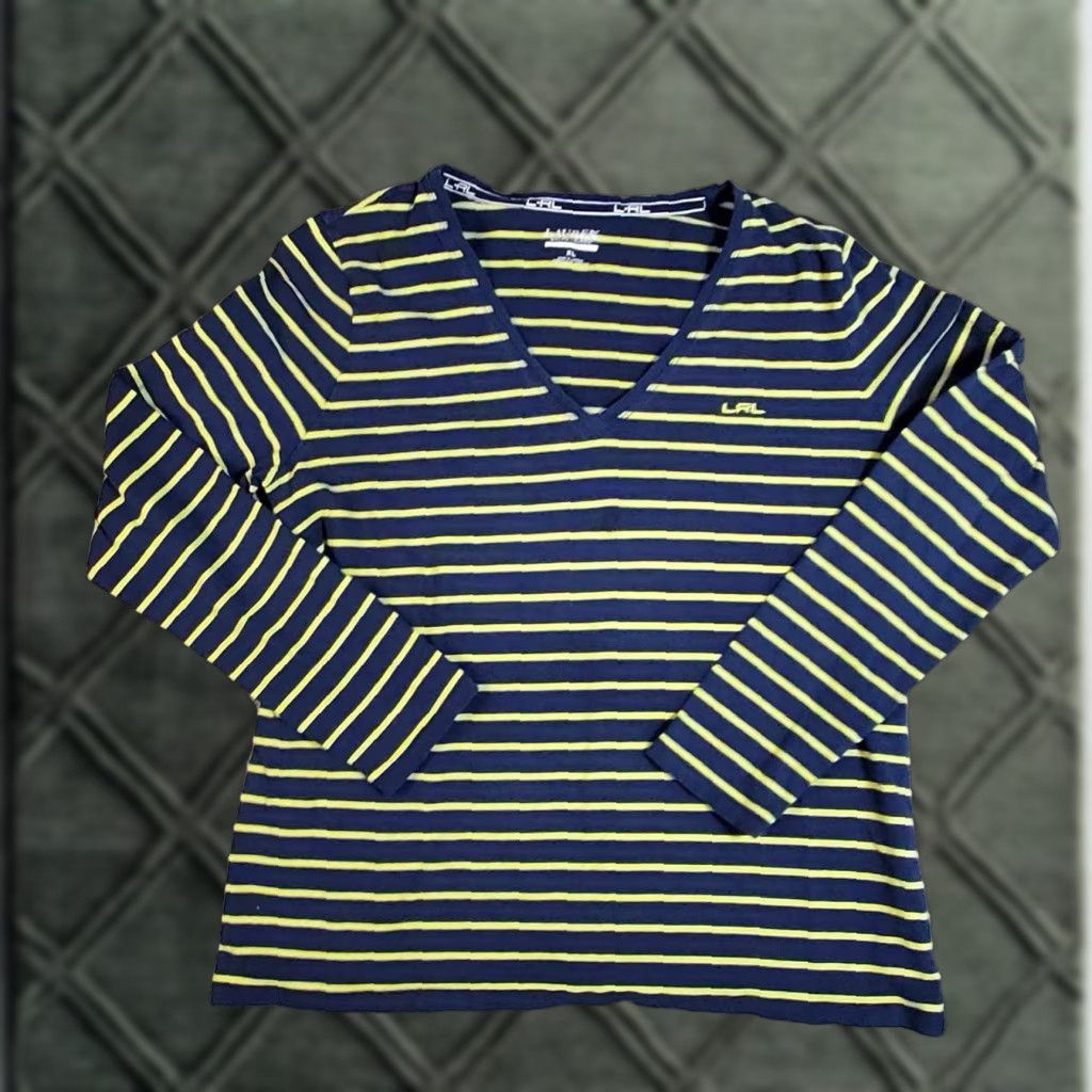 Ralph Lauren Lauren Ralph Lauren Active Long Sleeve Top Womens XL Striped Blue Yellow Size XL / US 12-14 / IT 48-50 - 1 Thumbnail