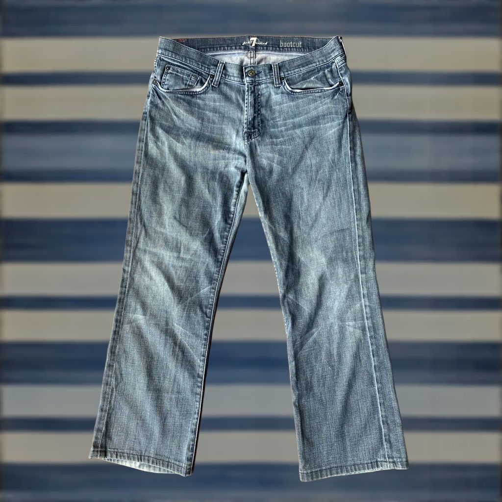 7 For All Mankind VINTAGE 7 FOR ALL MANKIND Bootcut Denim Jeans Mens 33 Blue Distressed Size US 33 - 1 Thumbnail
