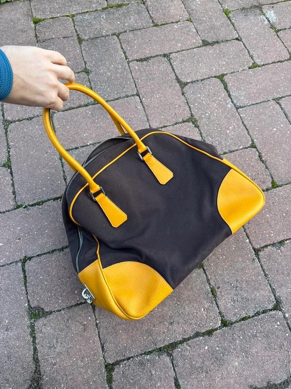 Prada Vintage 90s Prada Canvas Leather Bowling Bag Yellow Size ONE SIZE - 1 Thumbnail