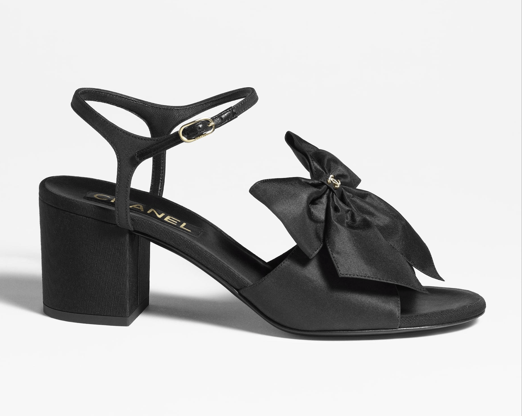 Chanel 24A Black Silk Bow CC Logo Block Heel Sandals 42