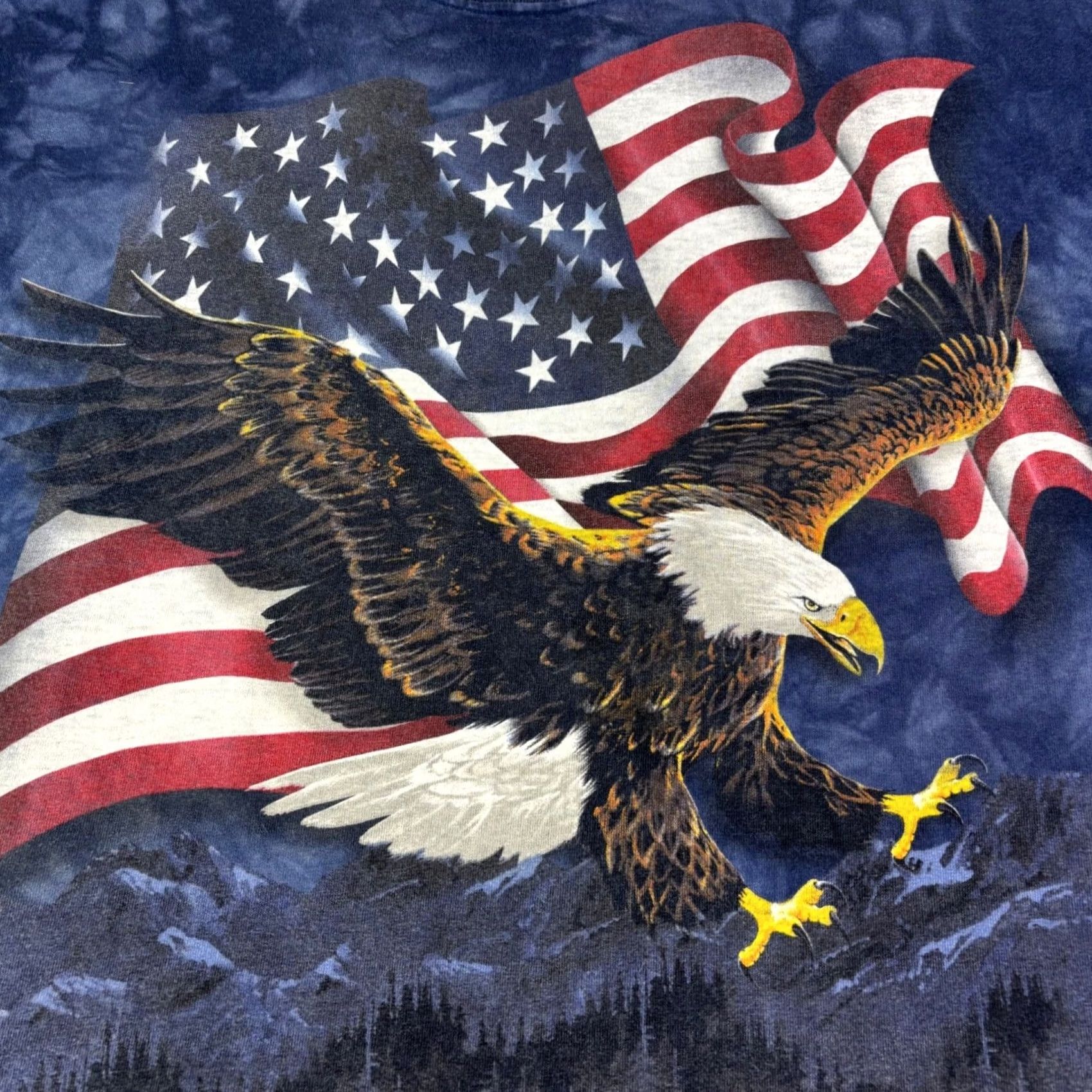 The Mountain The Mountain Bald Eagle American Flag Tie Dye T-Shirt Blue XL Mens Blue Shirt Graphic Print Stars Countries Retro Nature Animals Size US XL / EU 56 / 4 - 6 Thumbnail