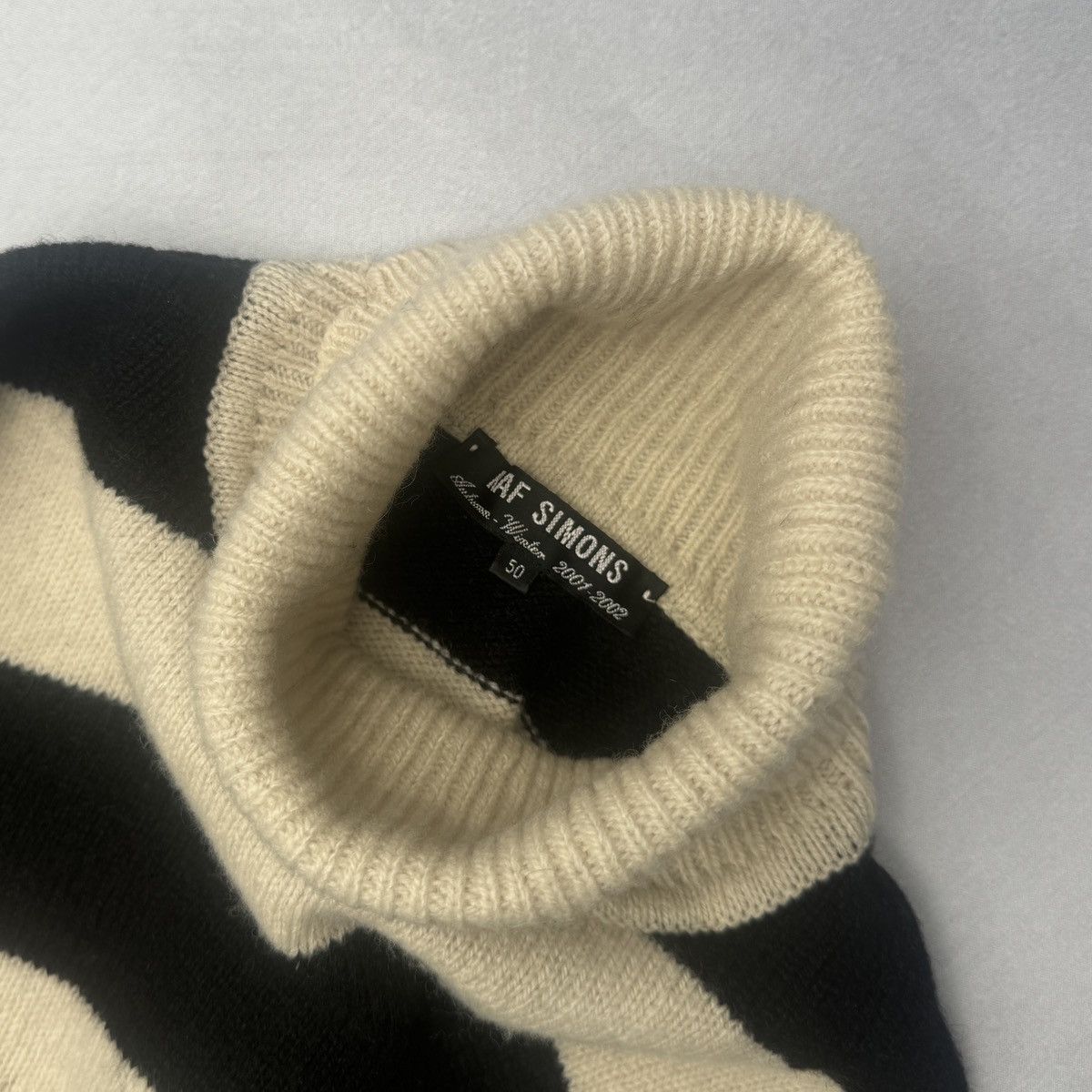 Raf Simons AW01 Riot! Riot! Riot! Striped Wool Turtleneck Sweater Size US M / EU 48-50 / 2 - 9 Thumbnail