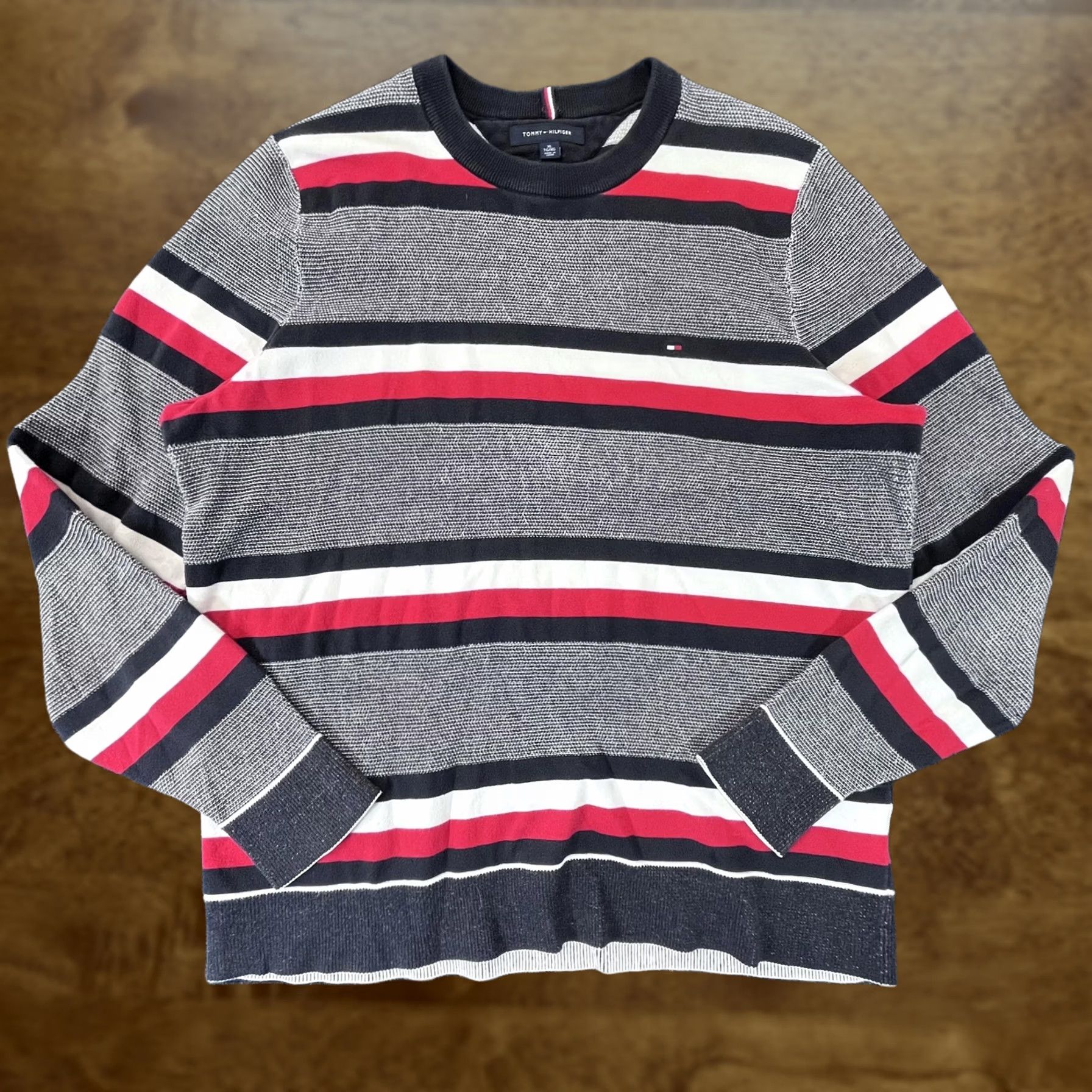Tommy Hilfiger Tommy Hilfiger Sweater Mens XL Black Red White Striped Crewneck Pullover Classic Size US XL / EU 56 / 4 - 1 Thumbnail