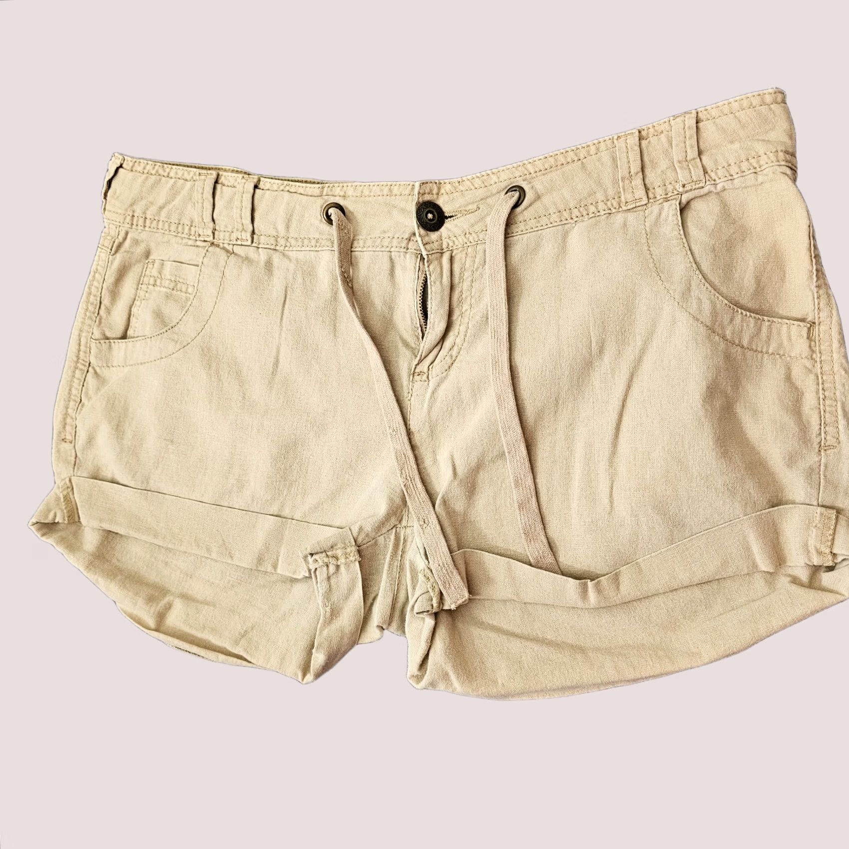 Route 66 Route 66 Women Linen Shorts Size 10 Beig e Casual Outdoor Beach Shorts Beige Women) Size 32" / US 10 / IT 46 - 1 Thumbnail