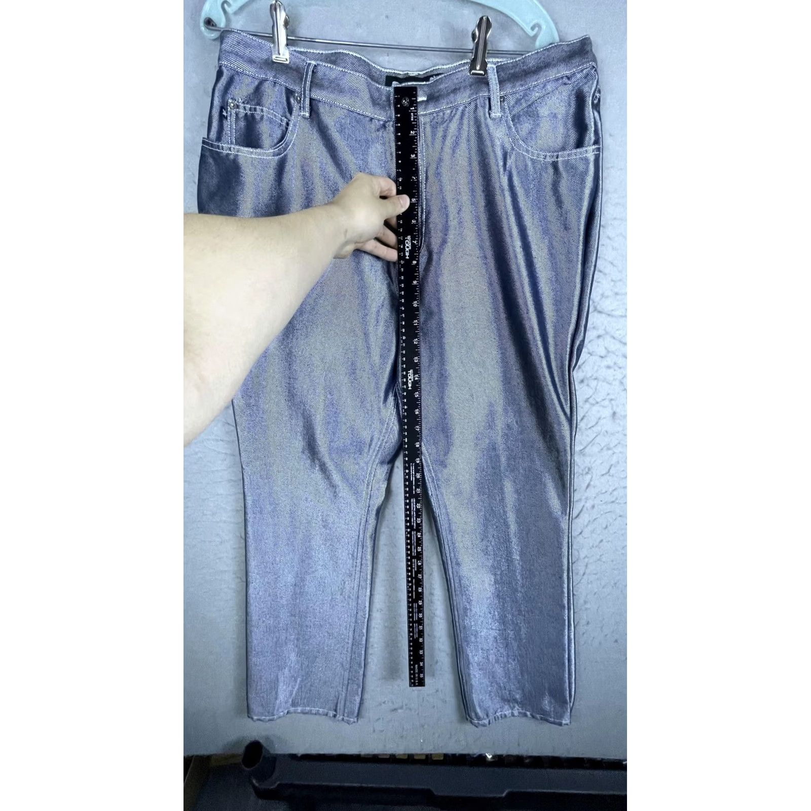 Vintage Zana Di Jeans Womens Silver Straight Leg High Rise Metallic Denim 18 36x29 Size 40" / US 18 - 3 Thumbnail
