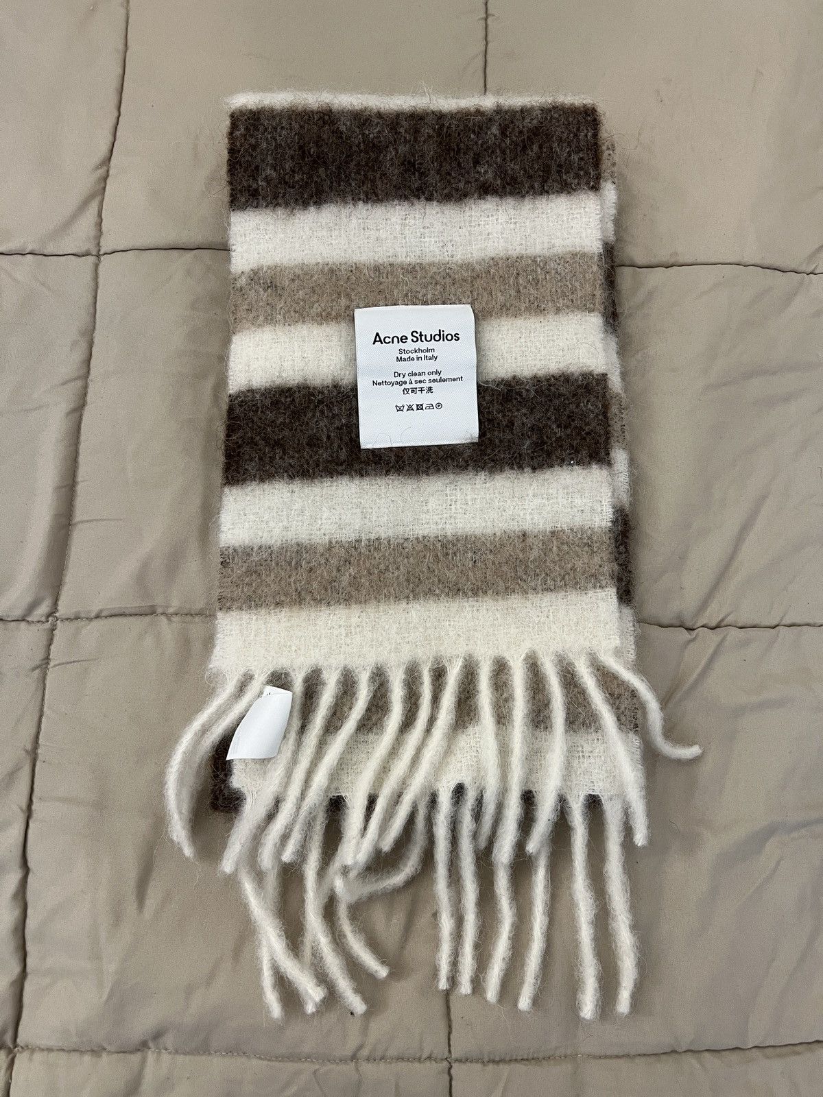 Acne Studios White & Beige Alpaca Striped Scarf