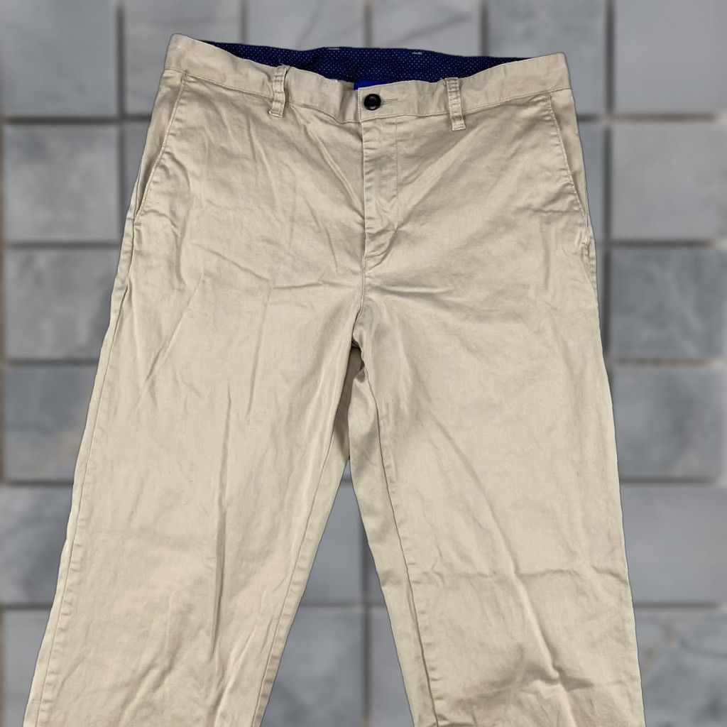 Vintage Savile Row Company London Pants Mens 34 Beige Chino Stretch Pockets Flat Front Regular Fit Slashed Pockets Belt Loops Zip 30 Inseam Size US 34 / EU 50 - 1 Thumbnail