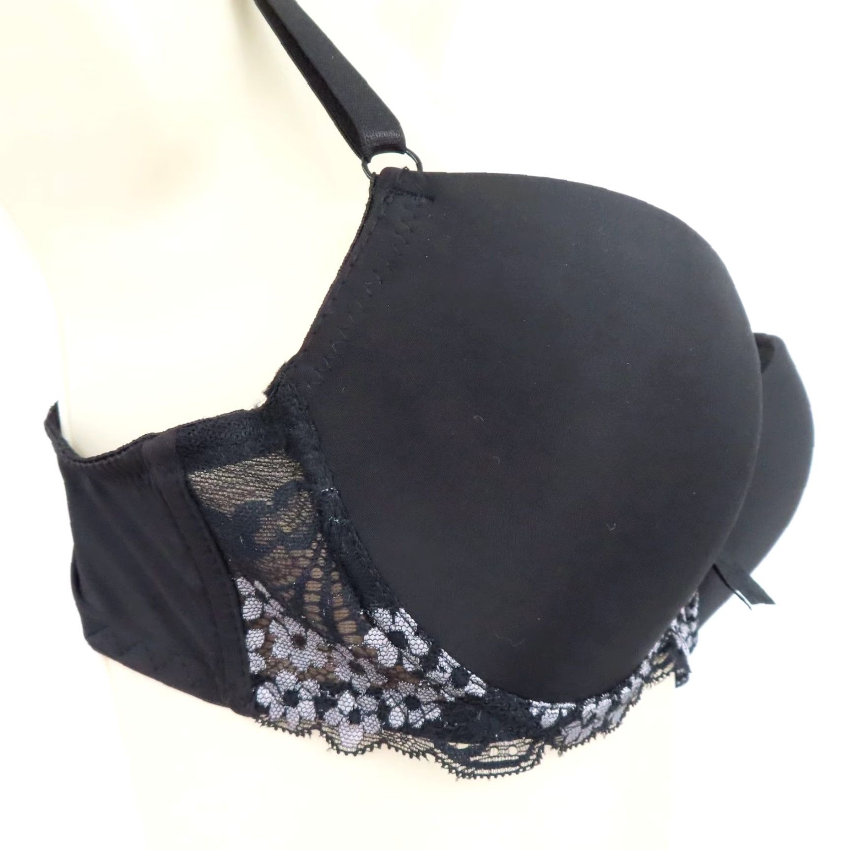 Vintage Mamia Bra 36B Solid Black Underwire Padded Lace Bow Style BR41919PLU1 Push Up Womens Size ONE SIZE - 2 Thumbnail