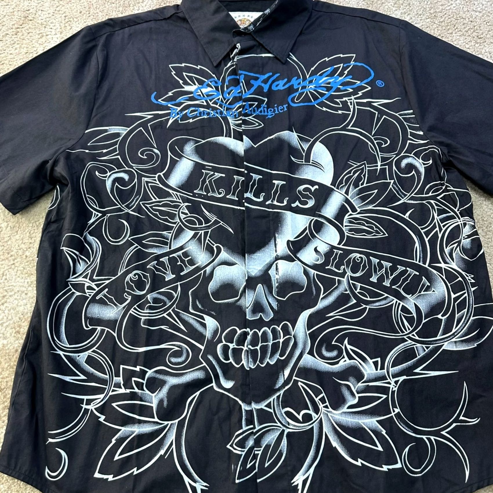 Ed Hardy Ed Hardy Button-Up Mens 2XL Skull Tattoo Dagger Goth Shirt Black Short Sleeve Collared Vintage No Size US L / EU 52-54 / 3 - 2 Thumbnail