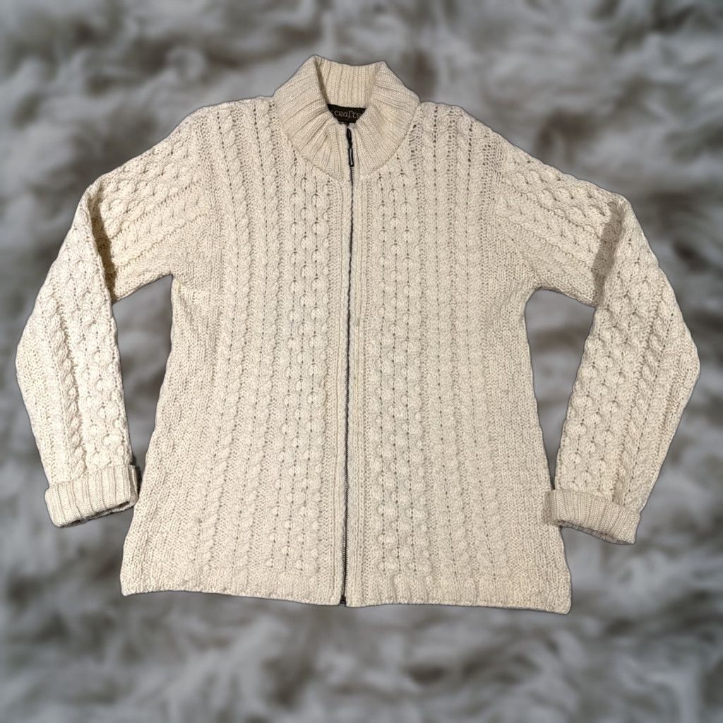 Vintage VINTAGE Inis Crafts Sweater Full Zip Women M Beige Fisherman Wool Aran Cable-Knit Knit All Seasons Outdoor Preppy Logo Modern Classic Size M / US 6-8 / IT 42-44 - 1 Thumbnail