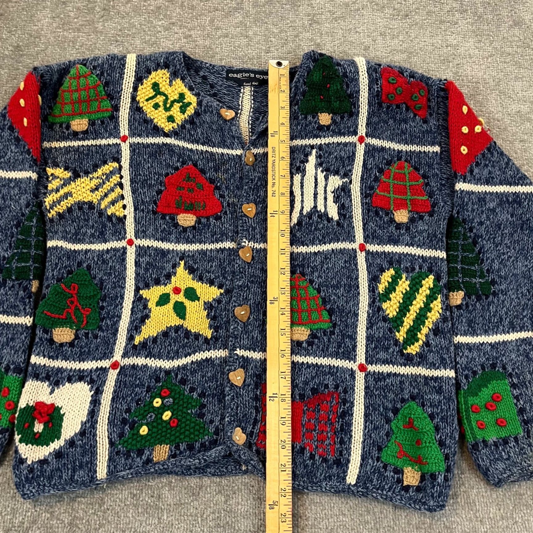 Vintage Eagles Eye Christmas Sweater Womens Small Knit Tree Stars Blue Button Pullover Size S / US 4 / IT 40 - 3 Thumbnail