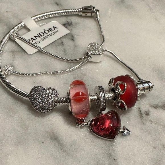 pandora Pandora Genuine Silver SLIDER Chain Bracelet, Love Heart Kis Size ONE SIZE - 4 Thumbnail