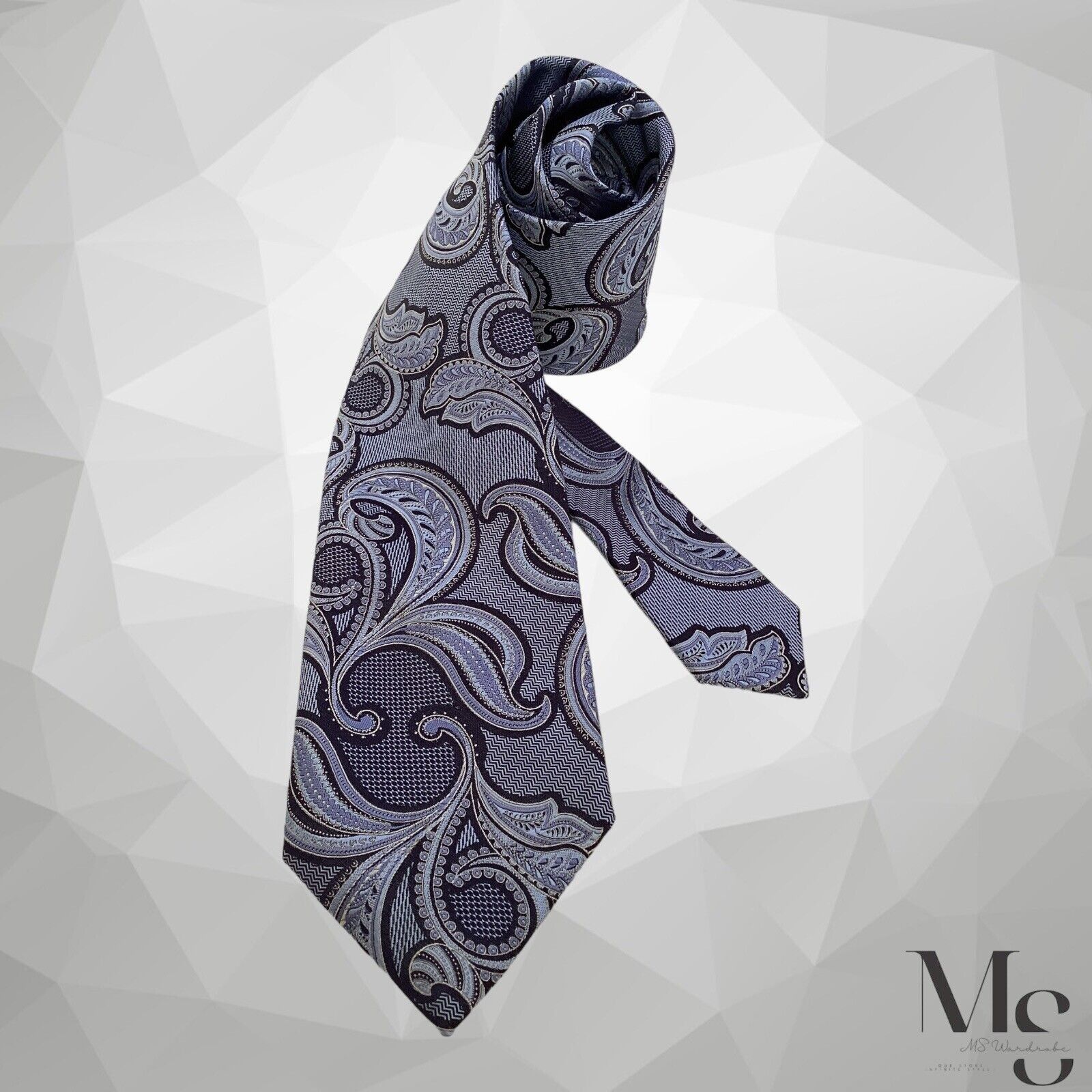 Ermenegildo Zegna ERMENEGILDO ZEGNA Blue Gray Paisley Silk Tie In Made Italy W Size ONE SIZE - 2 Thumbnail