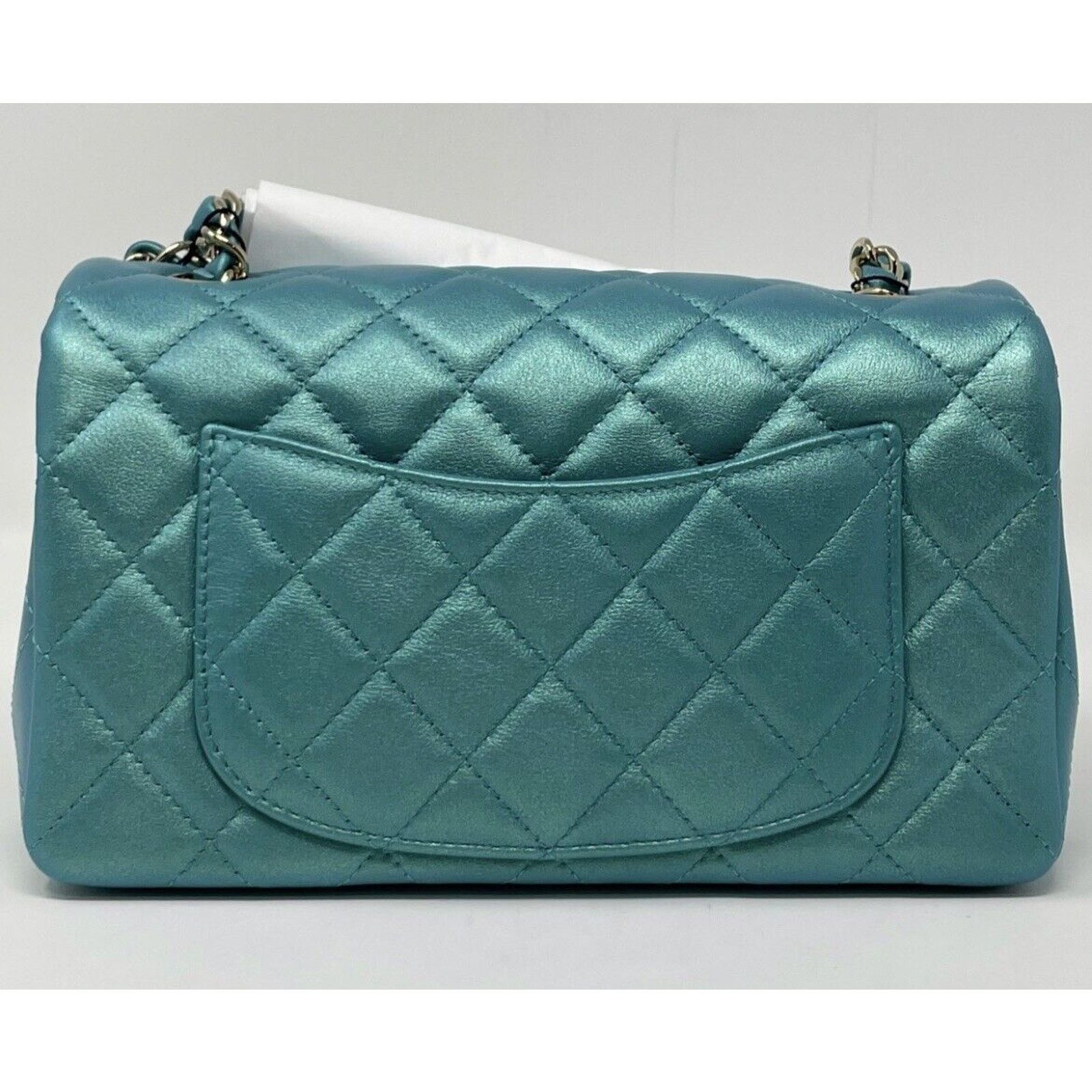 Chanel Mini Rectangular Classic 21S Green Iridescent Flap