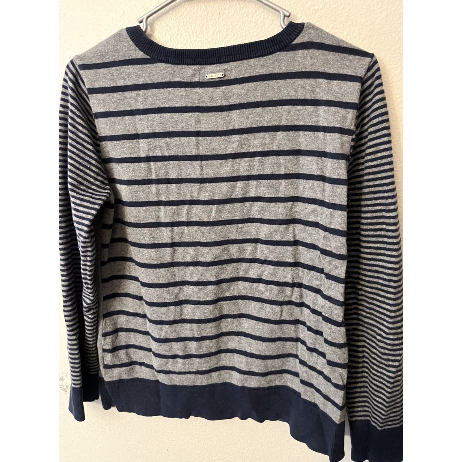Nautica Nautica Sweater Women's Large Crew Neck Long Sleeve Striped Button Multicolor 100% Cotton Knit Pullover Classic Size L Adults Size L / US 10 / IT 46 - 3 Thumbnail