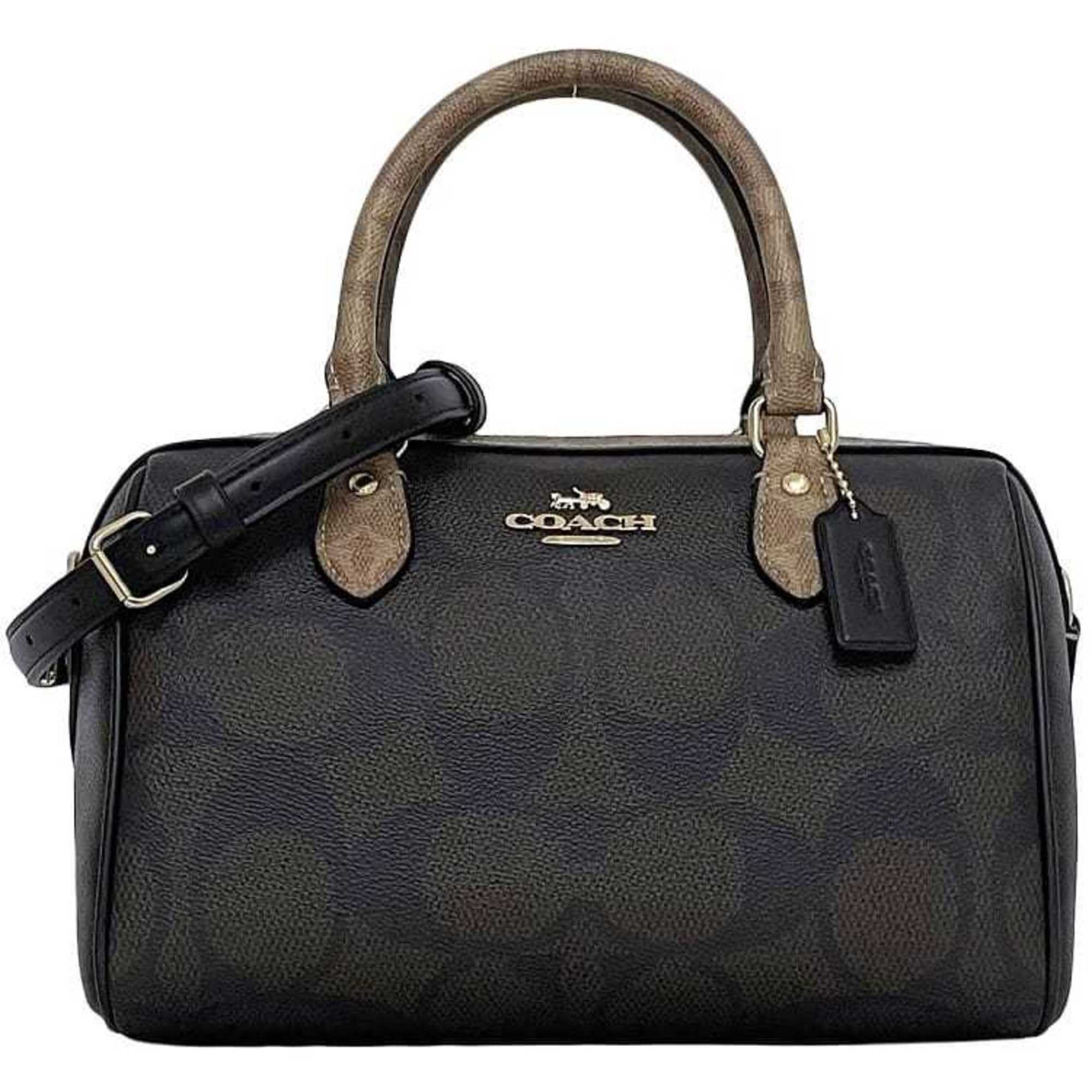 Coach 2-Way Bag Lowan Satchel F-23092 Brown Beige Signature Cy679 Pvc Leather Coach Mini Crossbody Shoulder Bag Women's