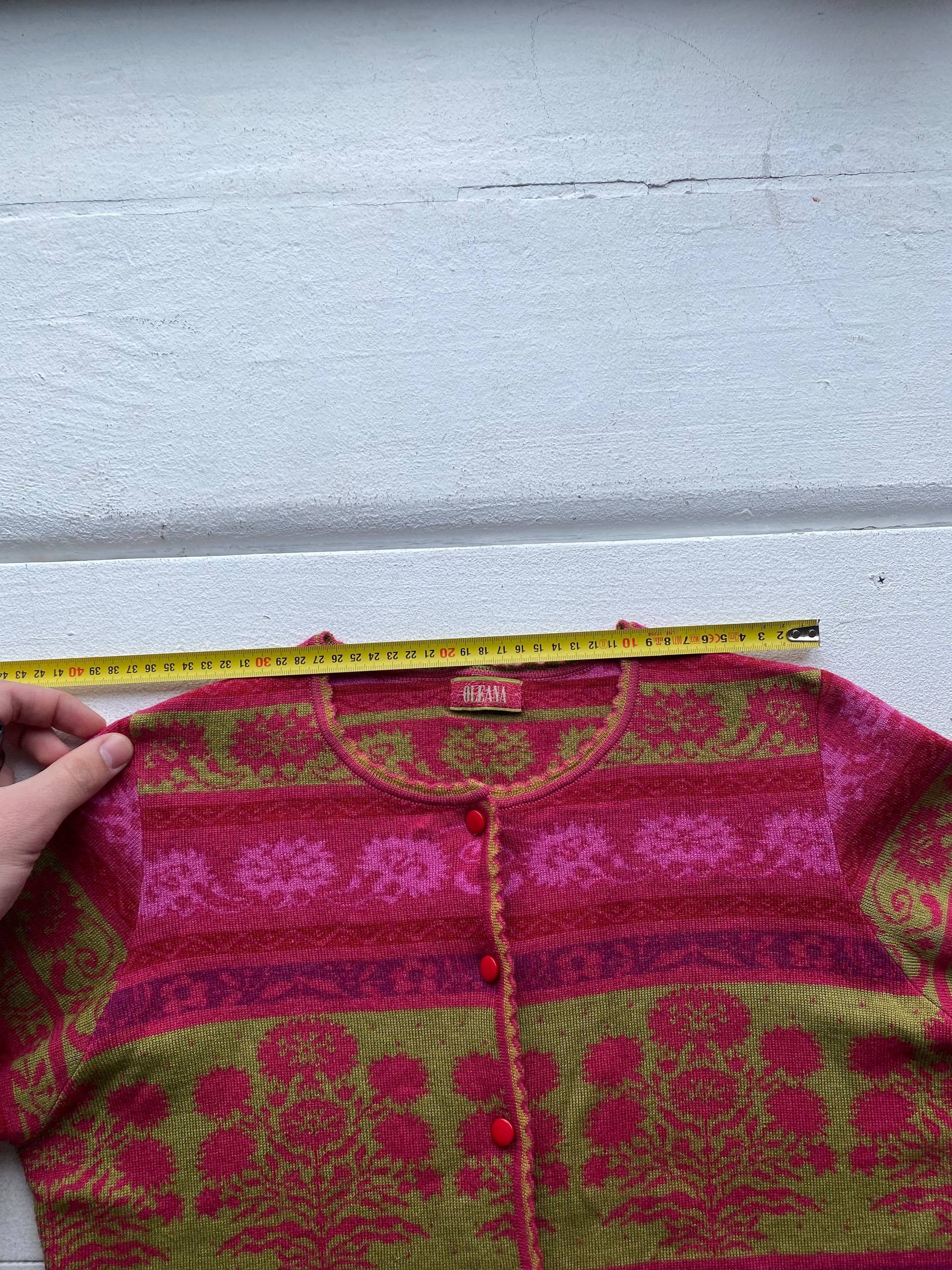 Designer × Vintage Vintage Oleana Wool Floral Women Button Cardigan Sweater Size M / US 6-8 / IT 42-44 - 4 Thumbnail